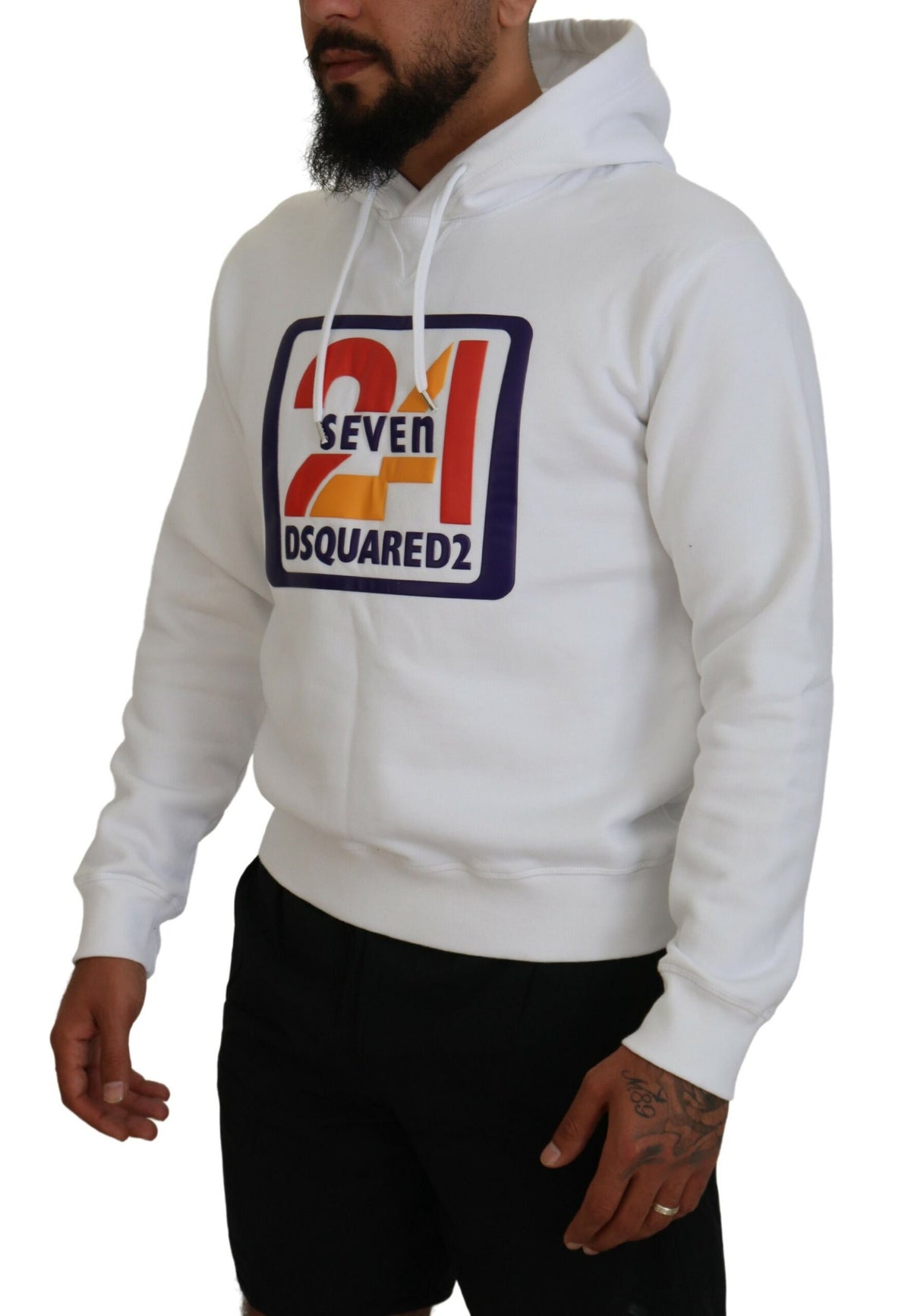 Dsquared² White Cotton Hooded Printed Men Pullover Men's Sweater (Pre-Owned)