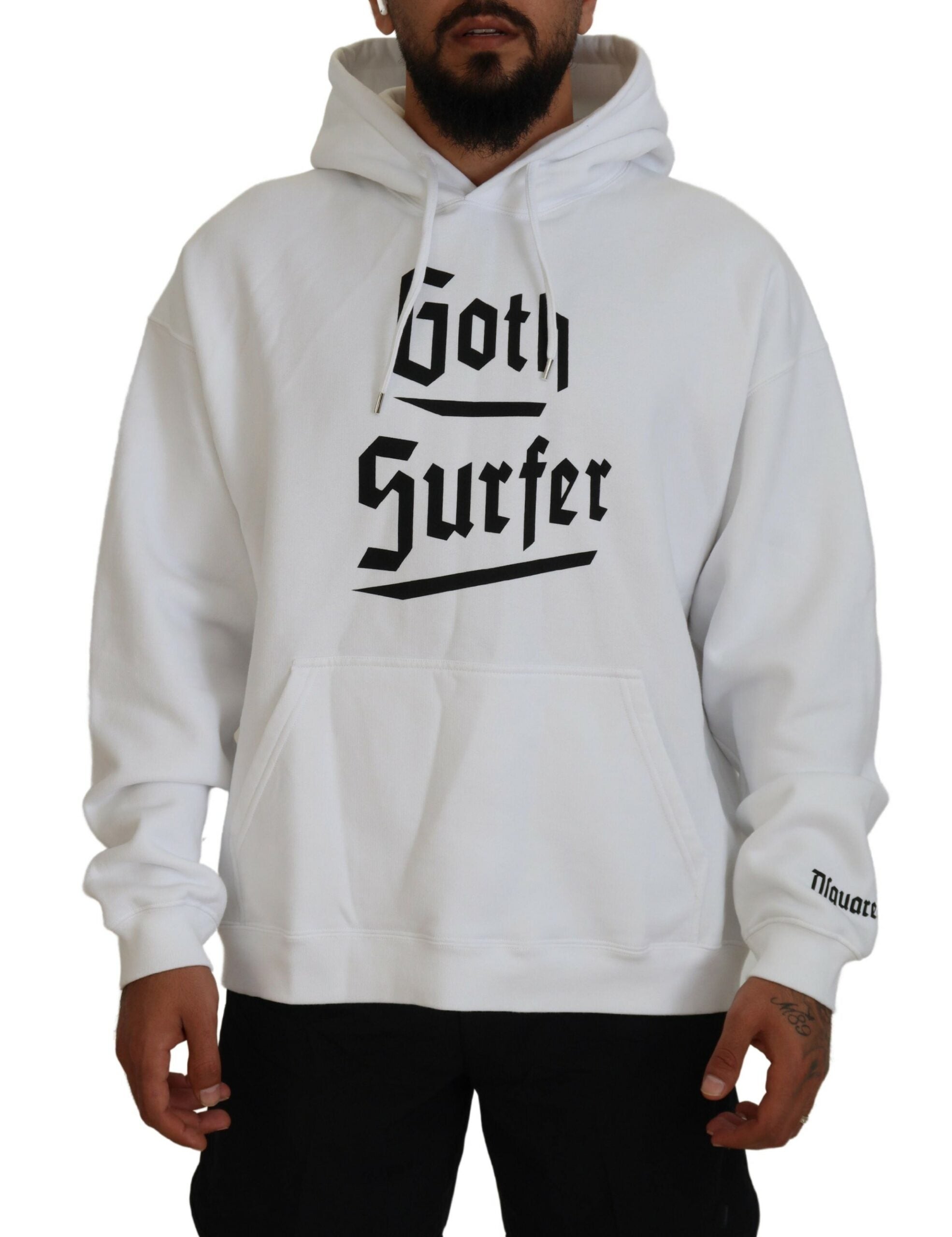 Dsquared² White Cotton Hooded Printed Men Pullover Men's Sweater (Pre-Owned)