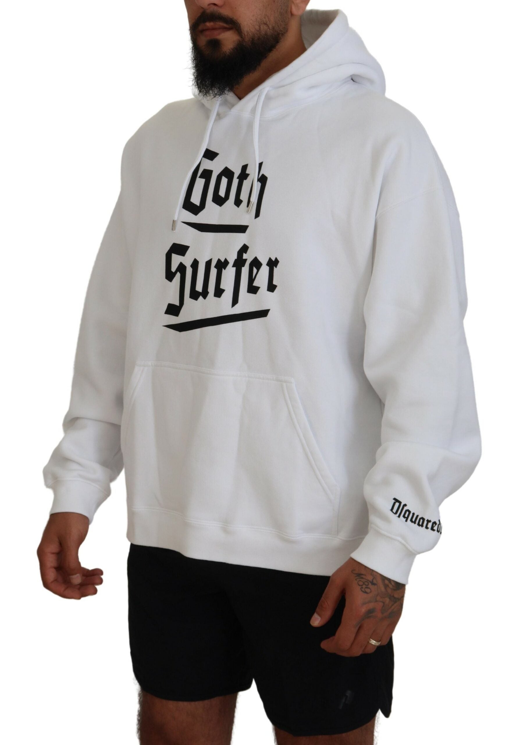 Dsquared² White Cotton Hooded Printed Men Pullover Men's Sweater (Pre-Owned)