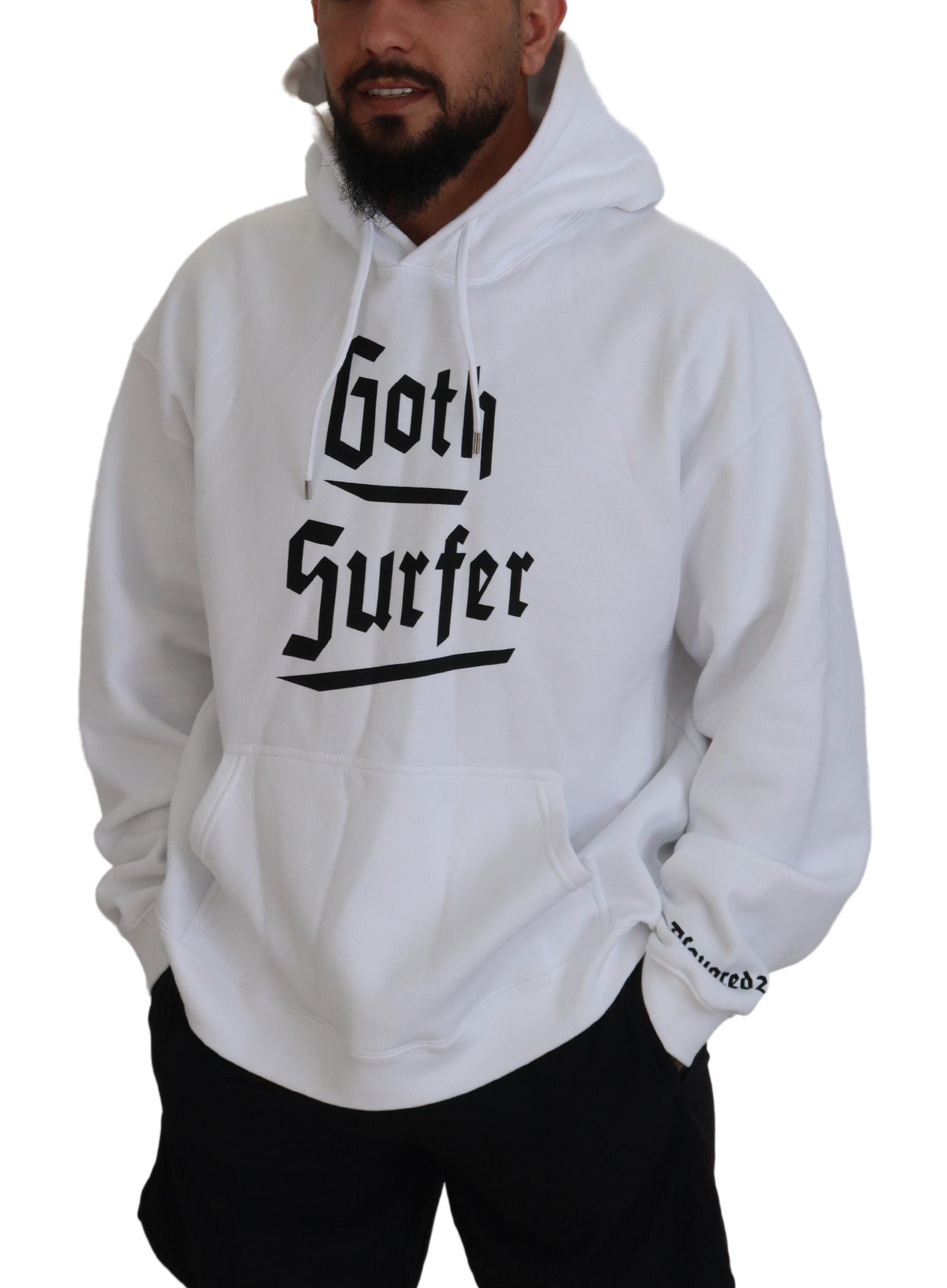 Dsquared² White Cotton Hooded Printed Men Pullover Men's Sweater (Pre-Owned)