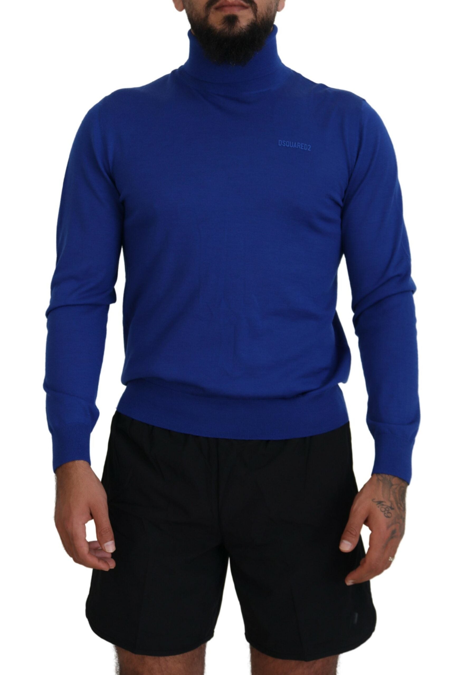 Dsquared² Blue Logo Print Long Sleeves Turtle Neck Men's Sweater (Pre-Owned)