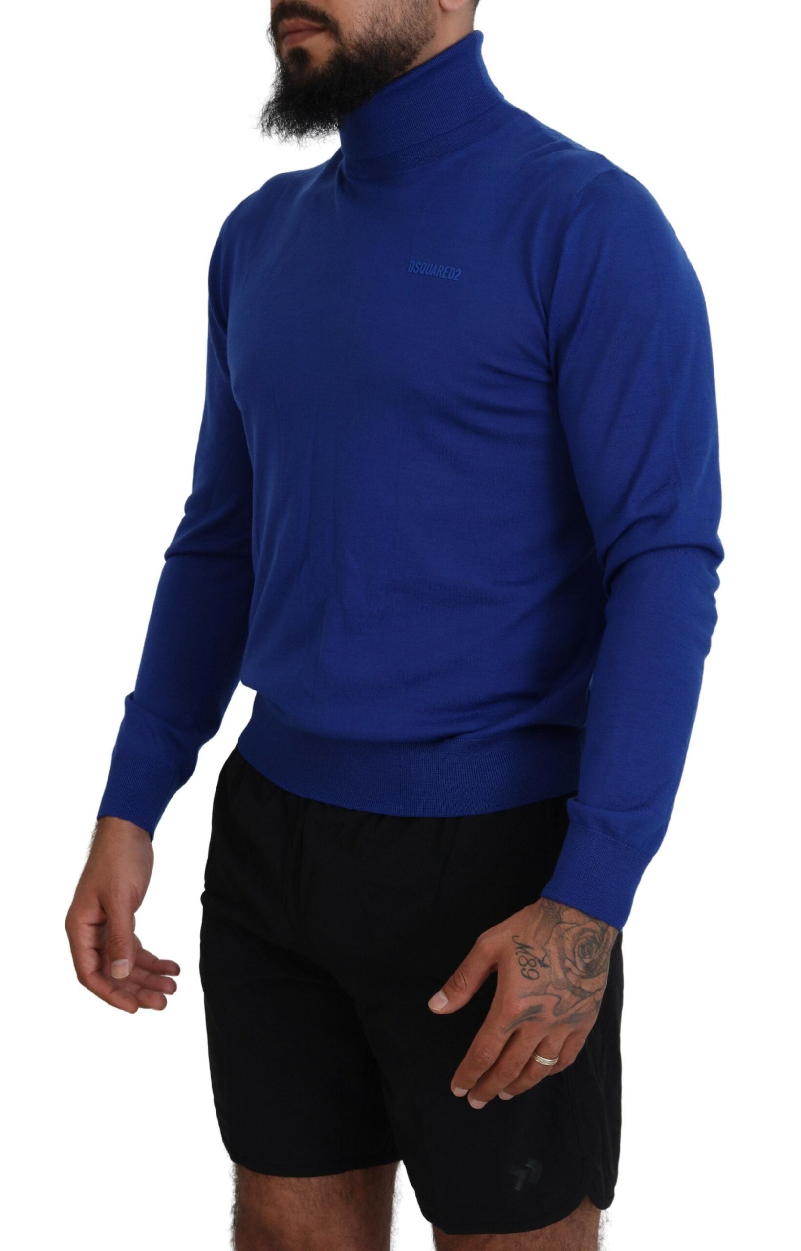 Dsquared² Blue Logo Print Long Sleeves Turtle Neck Men's Sweater (Pre-Owned)