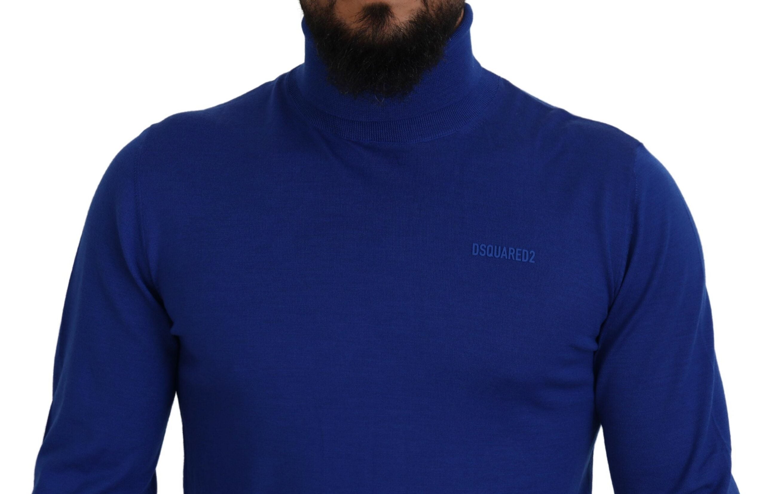 Dsquared² Blue Logo Print Long Sleeves Turtle Neck Men's Sweater (Pre-Owned)