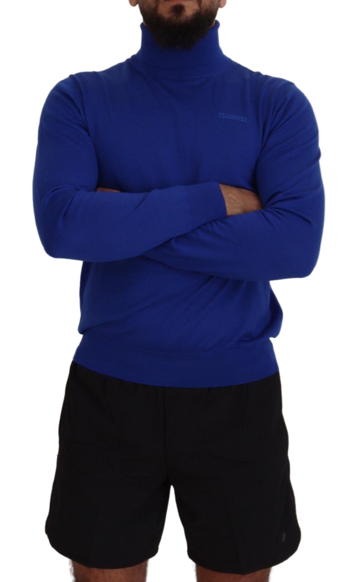 Dsquared² Blue Logo Print Long Sleeves Turtle Neck Men's Sweater (Pre-Owned)
