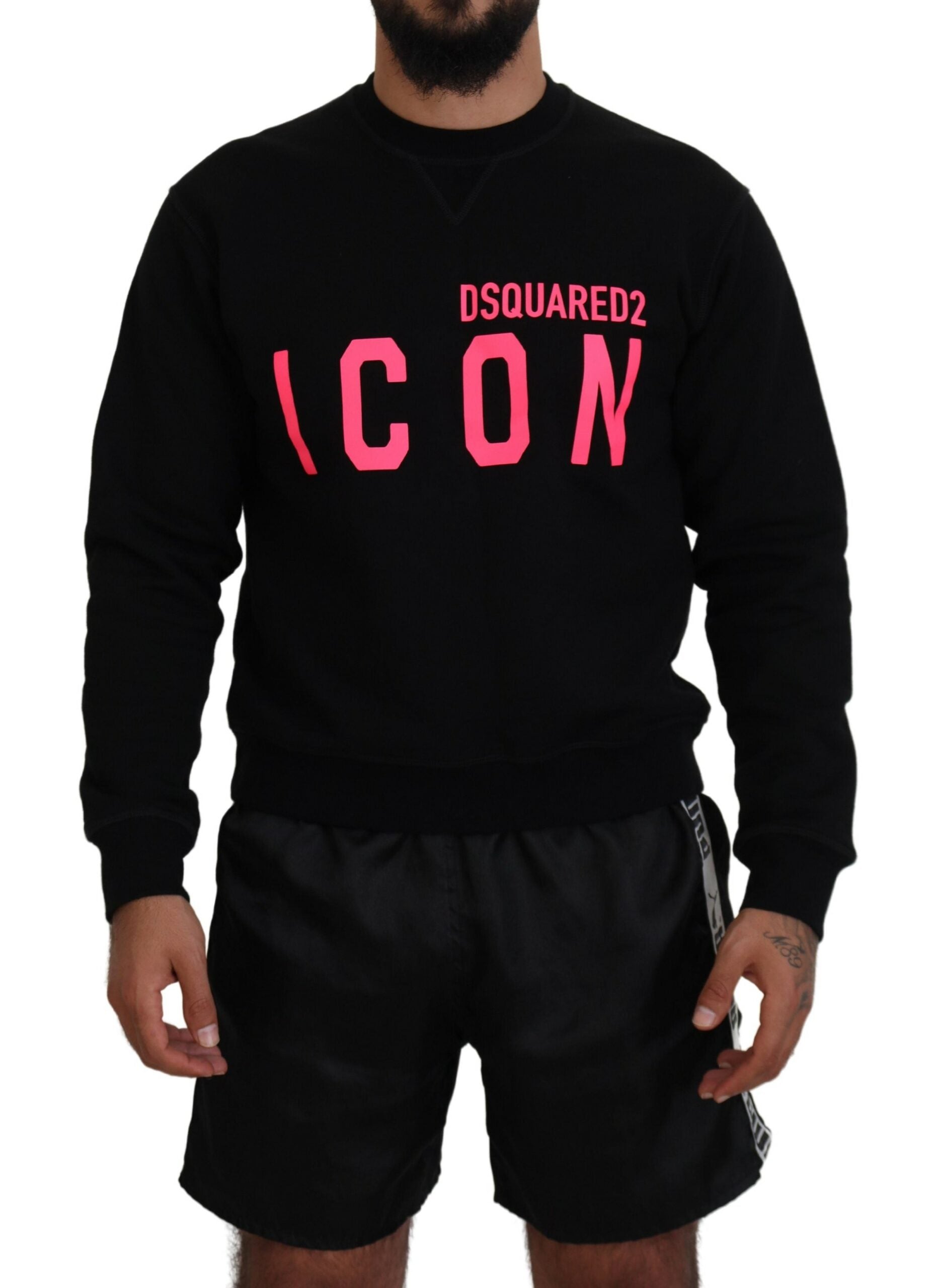 Dsquared² Black Printed Long Sleeves Pullover Men's Sweater (Pre-Owned)