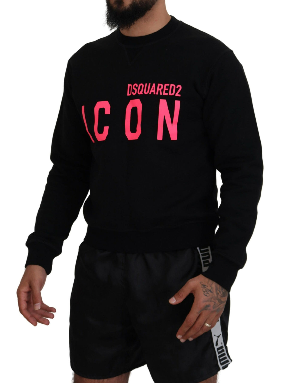 Dsquared² Black Printed Long Sleeves Pullover Men's Sweater (Pre-Owned)