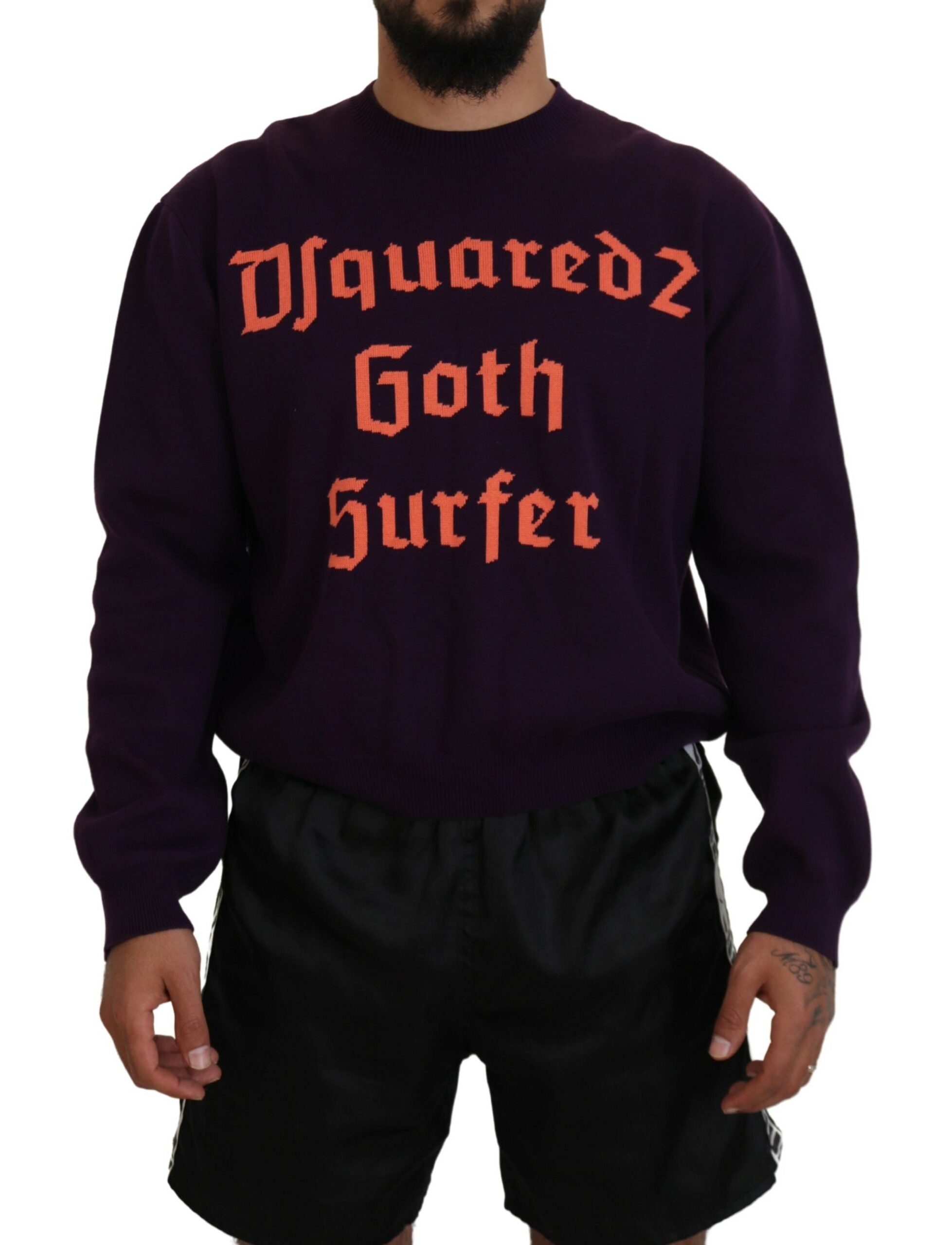 Dsquared² Purple Cotton Printed Men Pullover Men's Sweater (Pre-Owned)