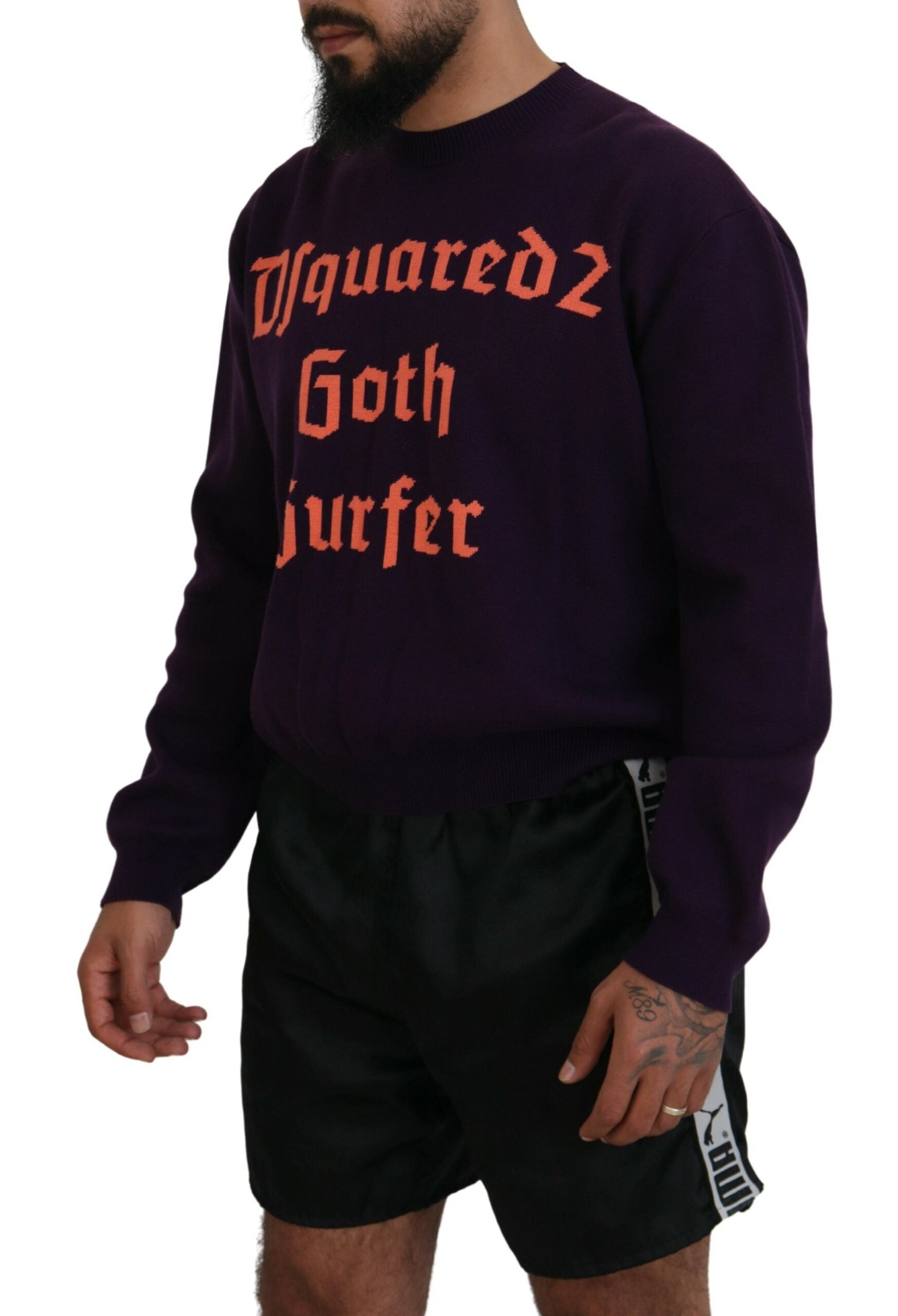 Dsquared² Purple Cotton Printed Men Pullover Men's Sweater (Pre-Owned)