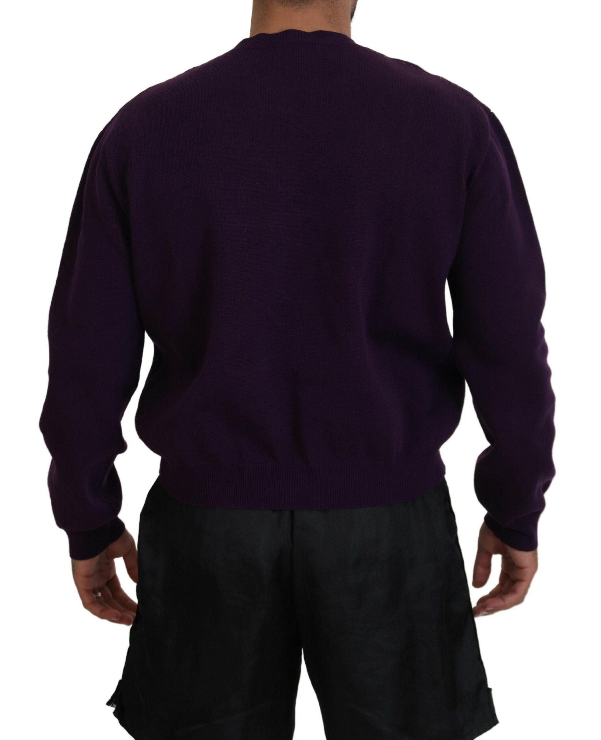 Dsquared² Purple Cotton Printed Men Pullover Men's Sweater (Pre-Owned)