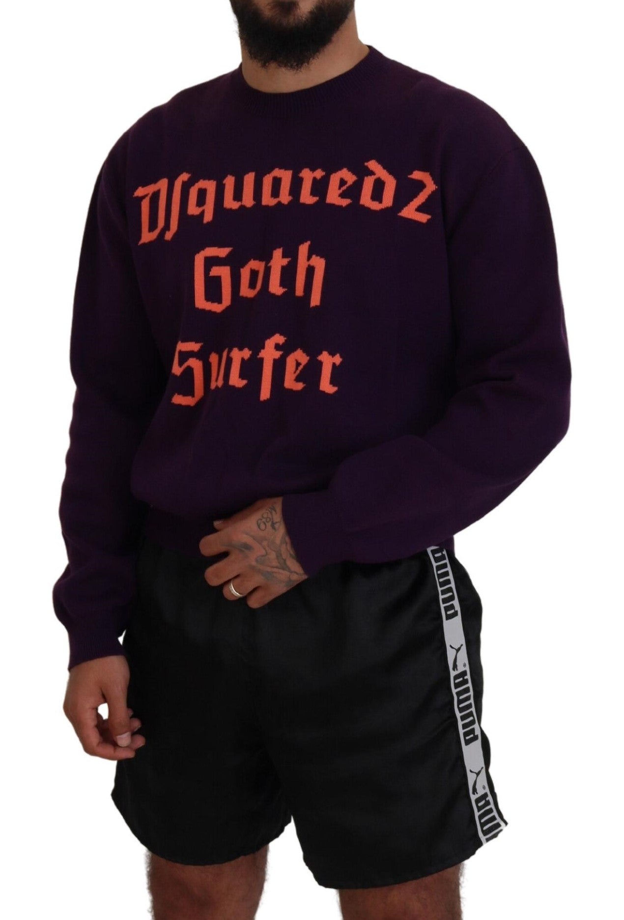 Dsquared² Purple Cotton Printed Men Pullover Men's Sweater (Pre-Owned)