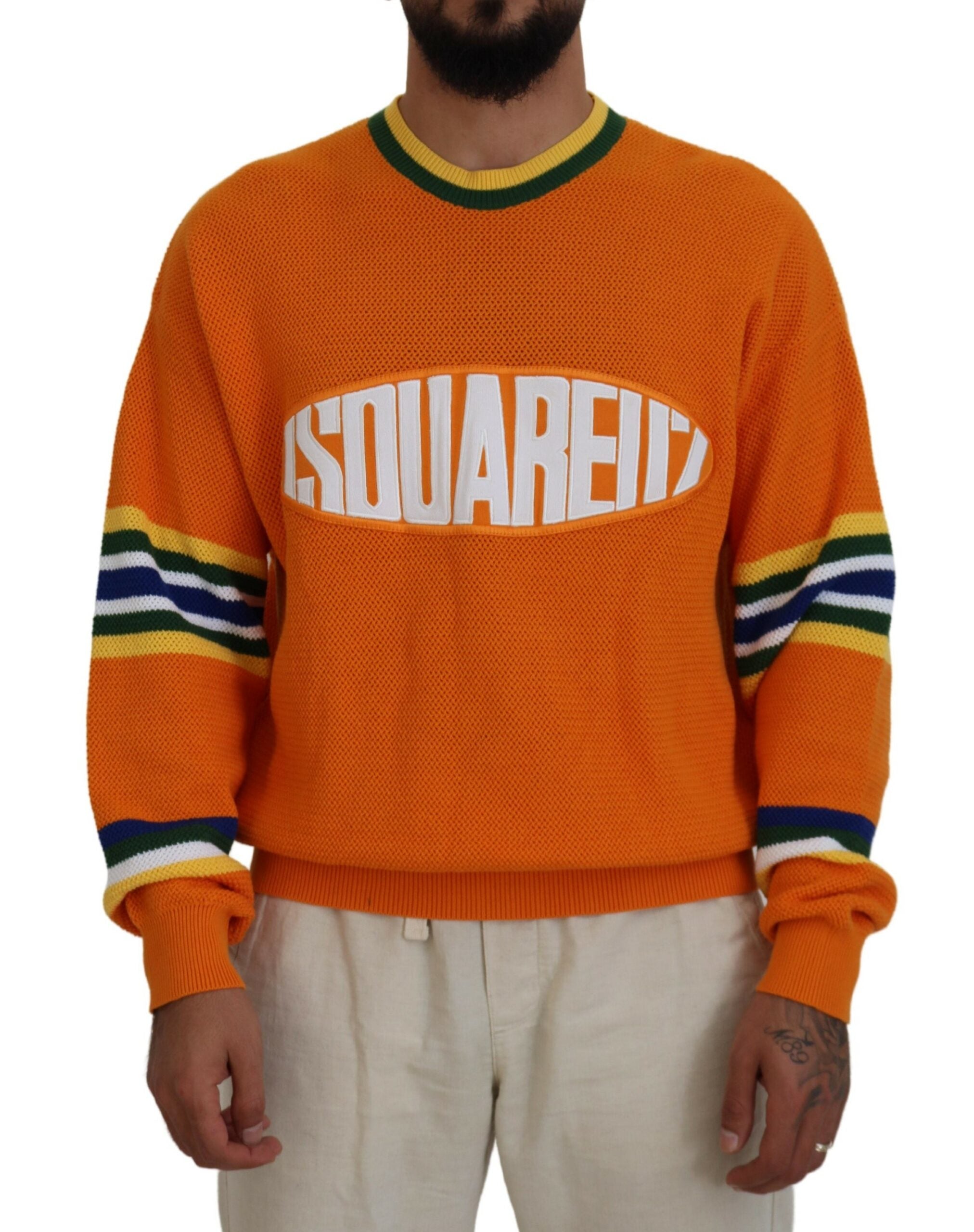 Dsquared² Orange Printed Long Sleeves Men Pullover Men's Sweater (Pre-Owned)