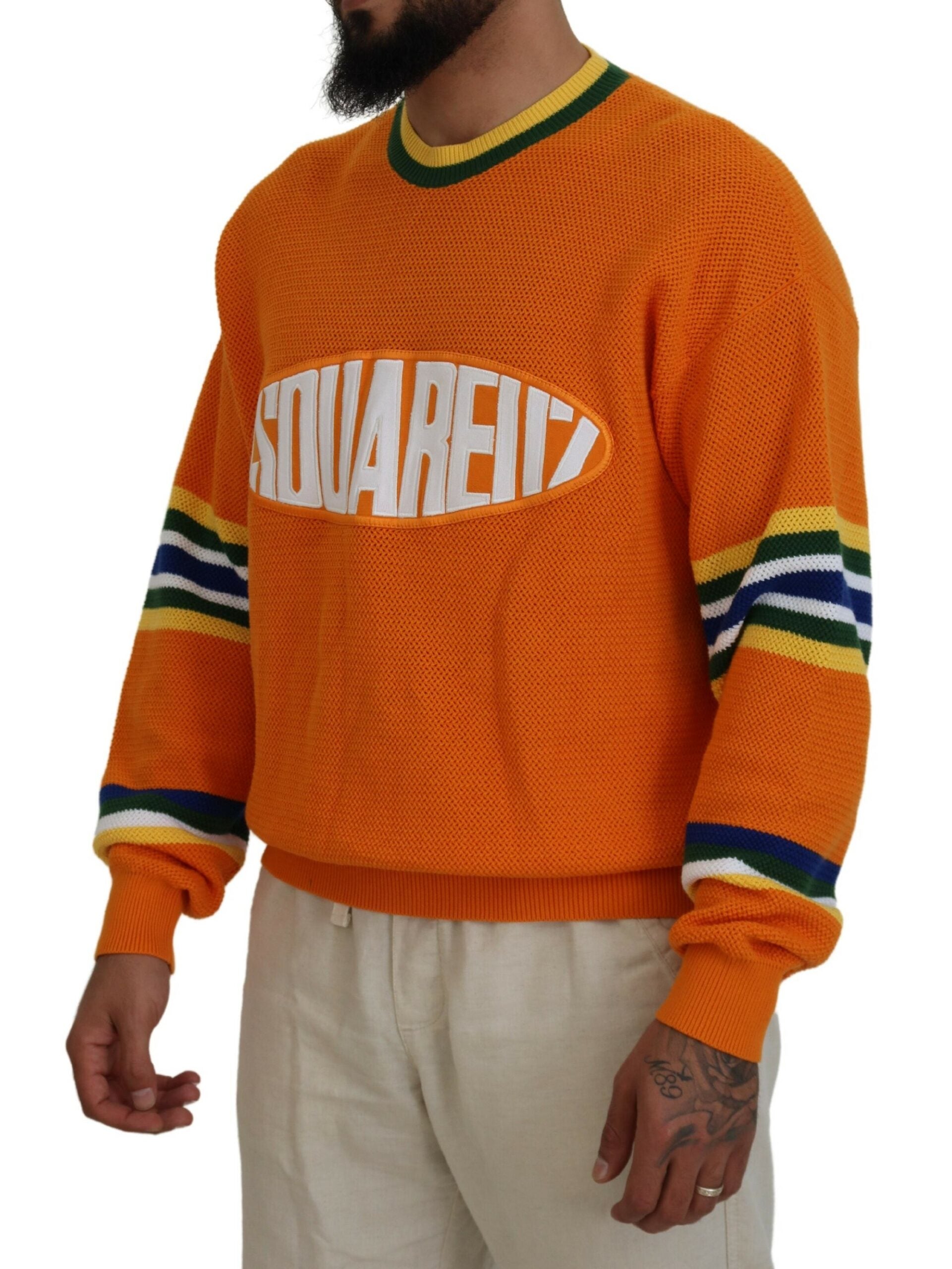 Dsquared² Orange Printed Long Sleeves Men Pullover Men's Sweater (Pre-Owned)