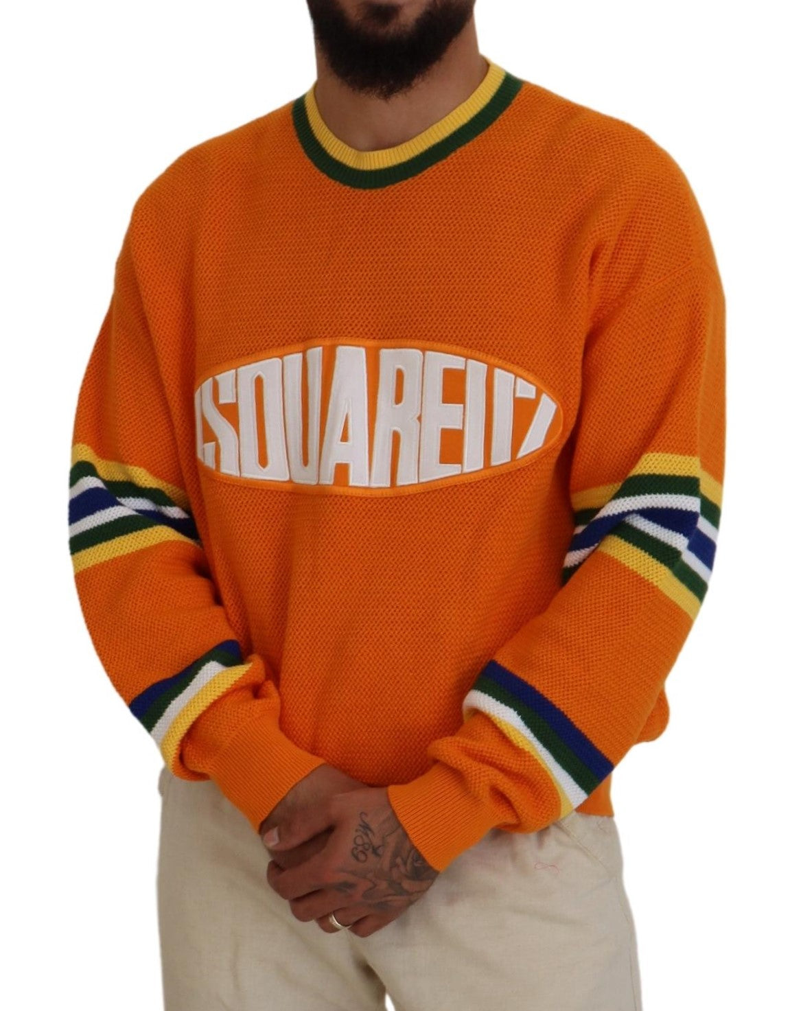 Dsquared² Orange Printed Long Sleeves Men Pullover Men's Sweater (Pre-Owned)