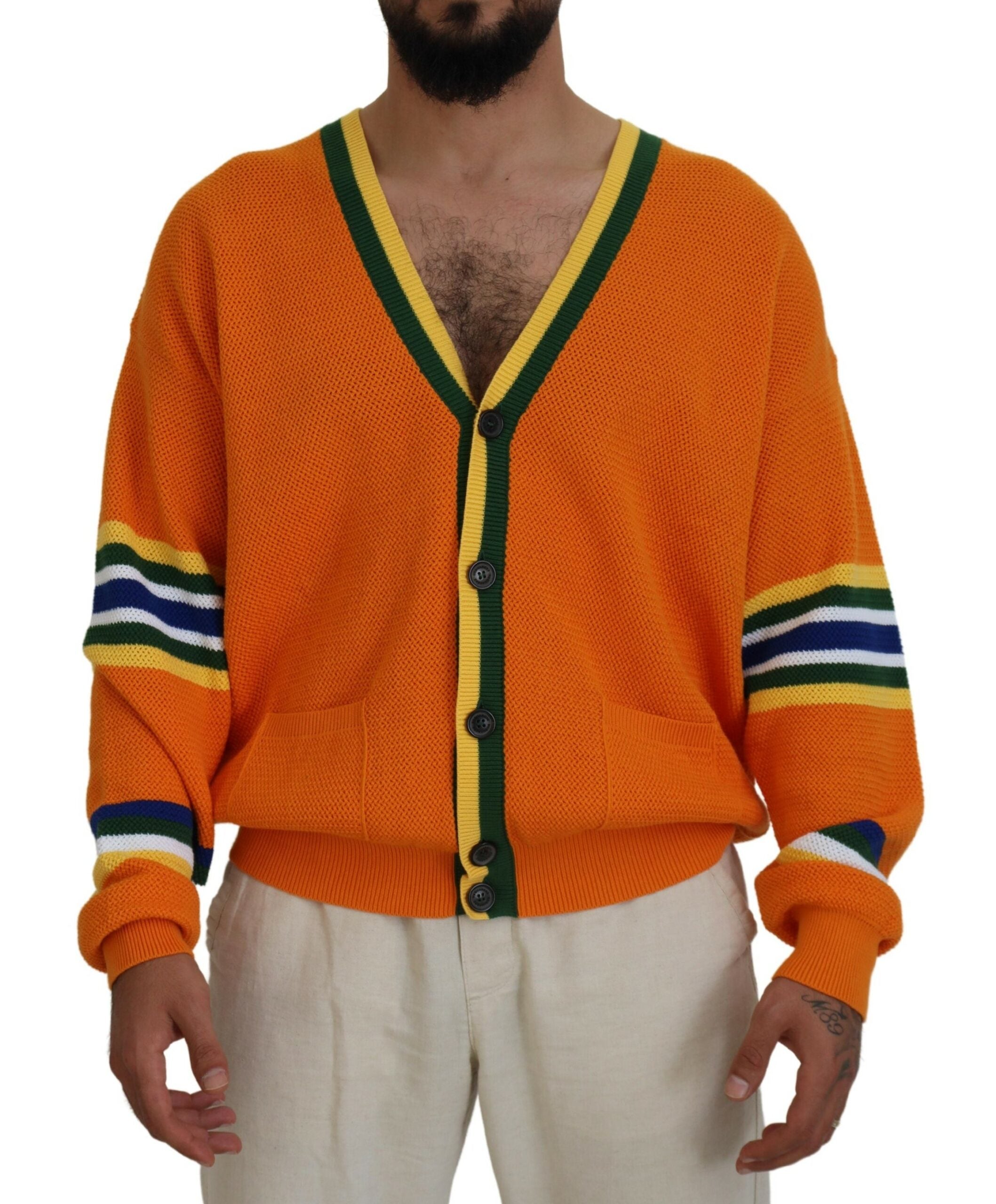 Dsquared² Orange Cotton Long Sleeves Men Cardigan Men's Sweater (Pre-Owned)