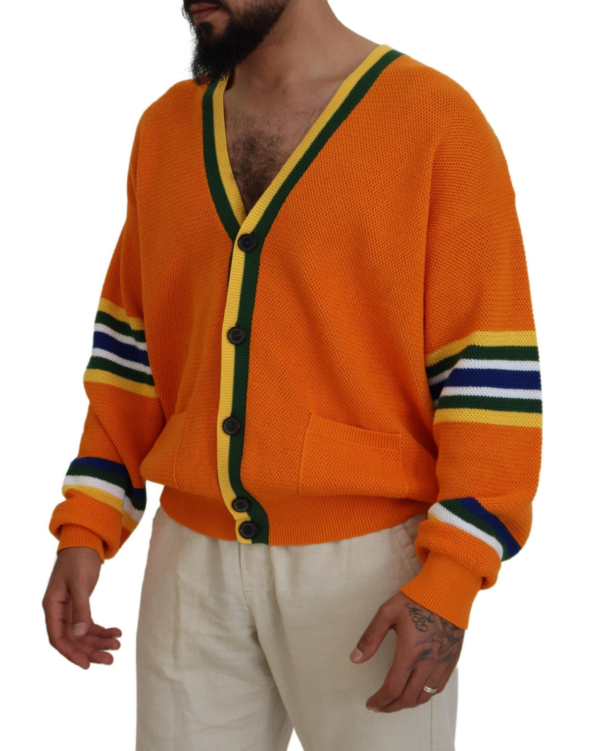 Dsquared² Orange Cotton Long Sleeves Men Cardigan Men's Sweater (Pre-Owned)