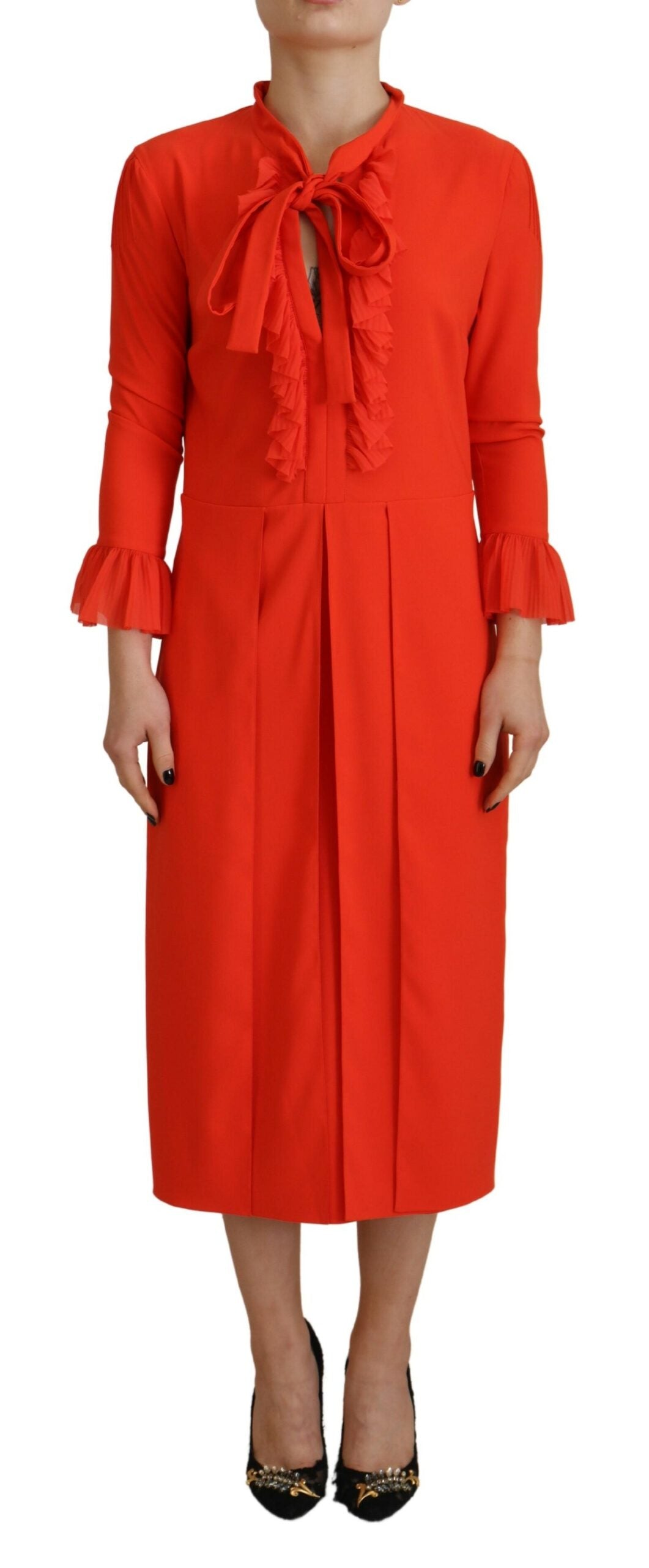 Dsquared² Red Polyester Long Sleeves Pleated Midi Women's Dress (Pre-Owned)