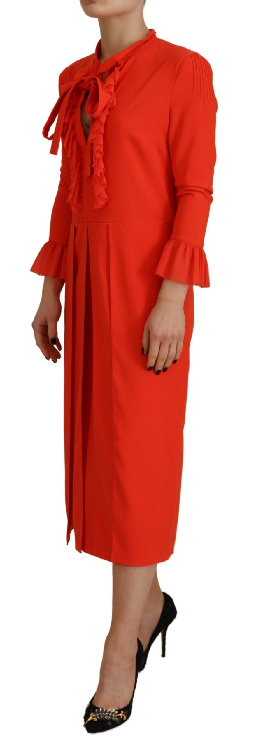 Dsquared² Red Polyester Long Sleeves Pleated Midi Women's Dress (Pre-Owned)