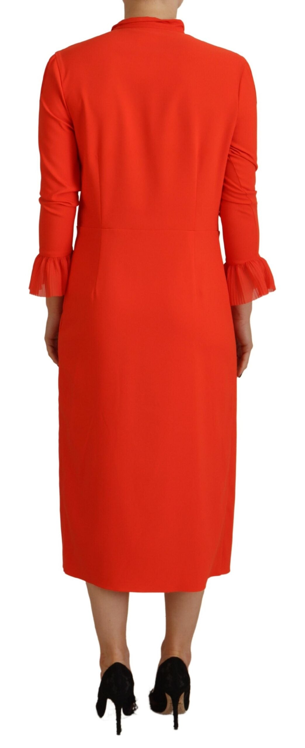 Dsquared² Red Polyester Long Sleeves Pleated Midi Women's Dress (Pre-Owned)