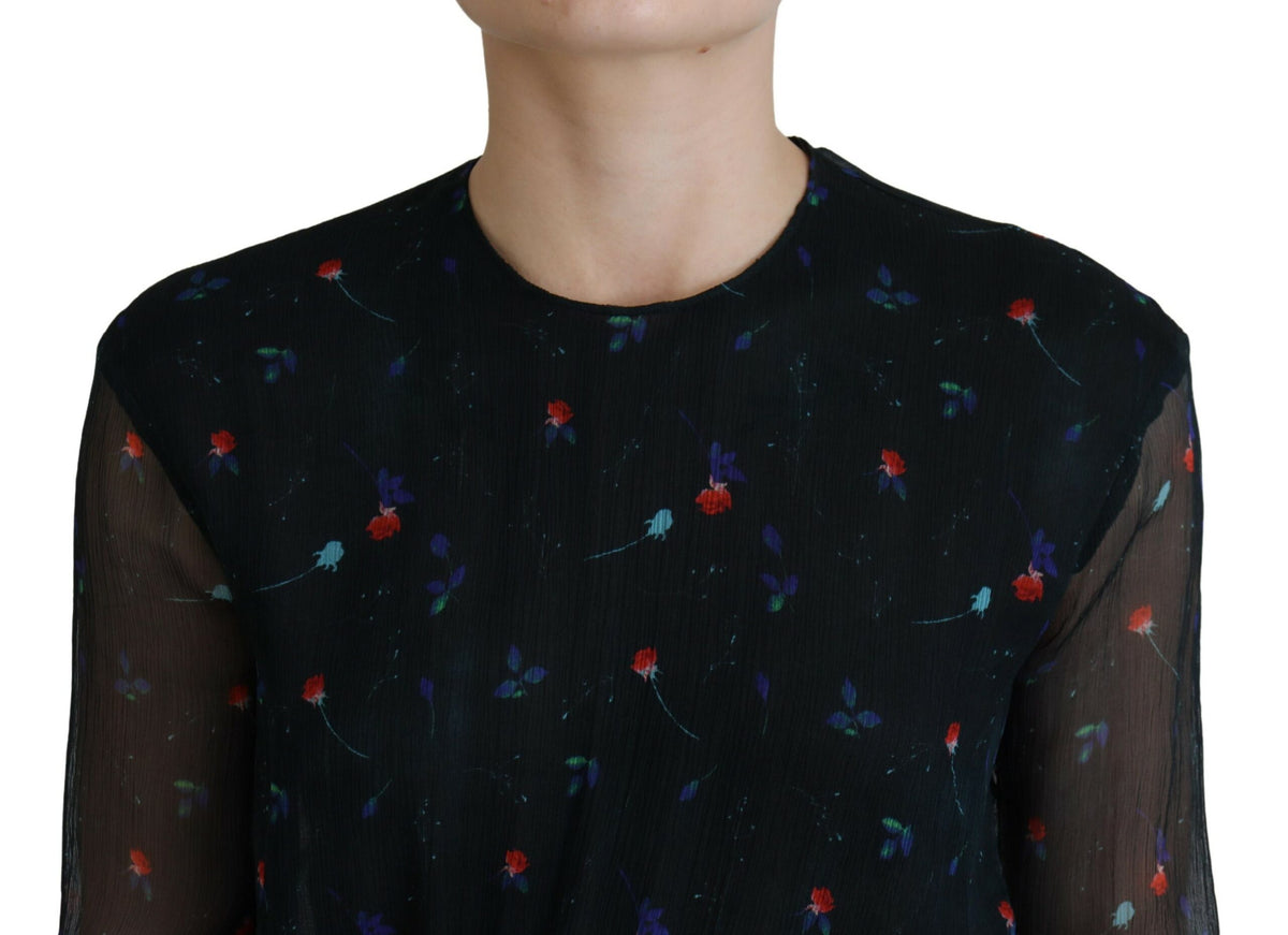 Dsquared² Black Floral Silk Long Sleeves Sheath Mini Women's Dress (Pre-Owned)