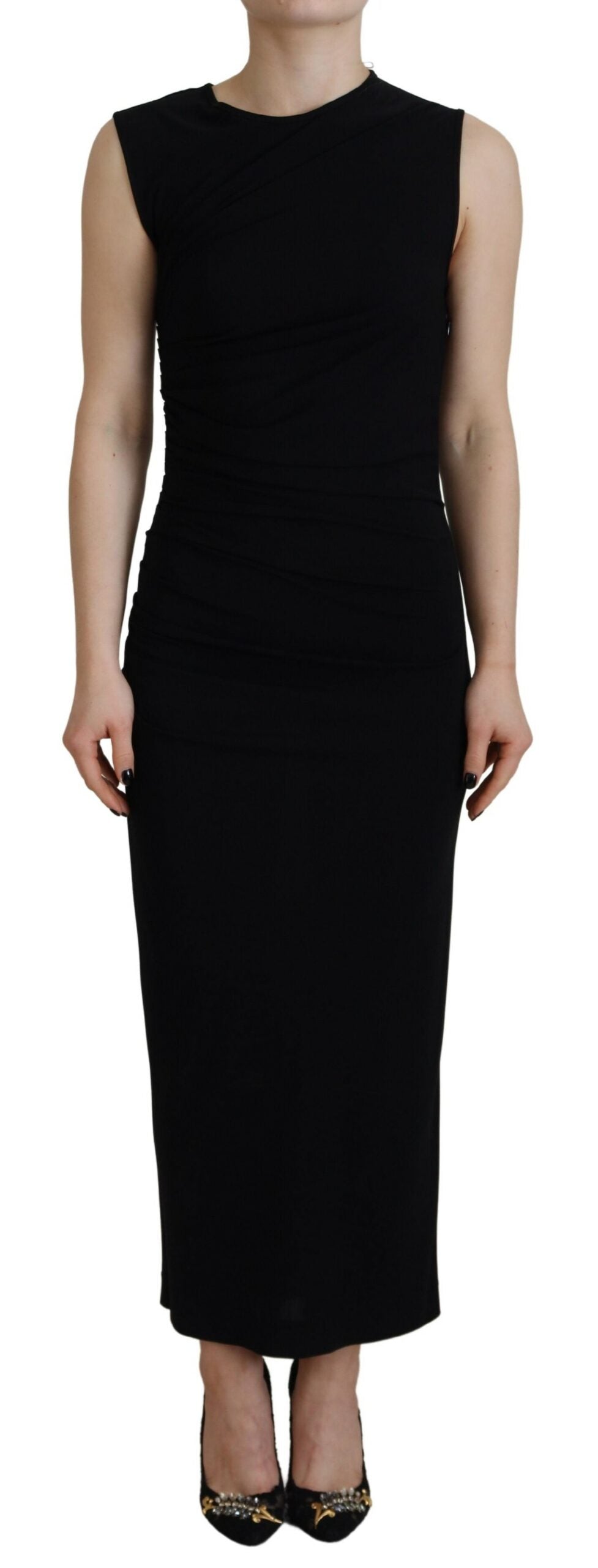 Dsquared² Black Viscose Sleeveless Ruched Maxi Women's Dress (Pre-Owned)