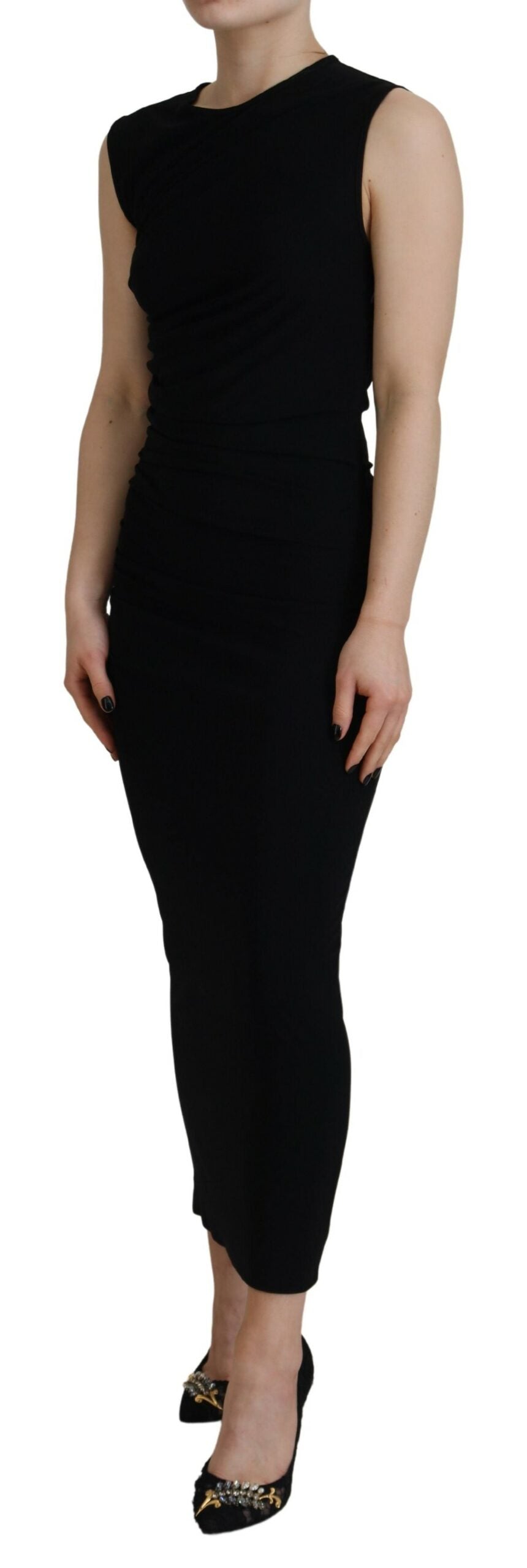 Dsquared² Black Viscose Sleeveless Ruched Maxi Women's Dress (Pre-Owned)