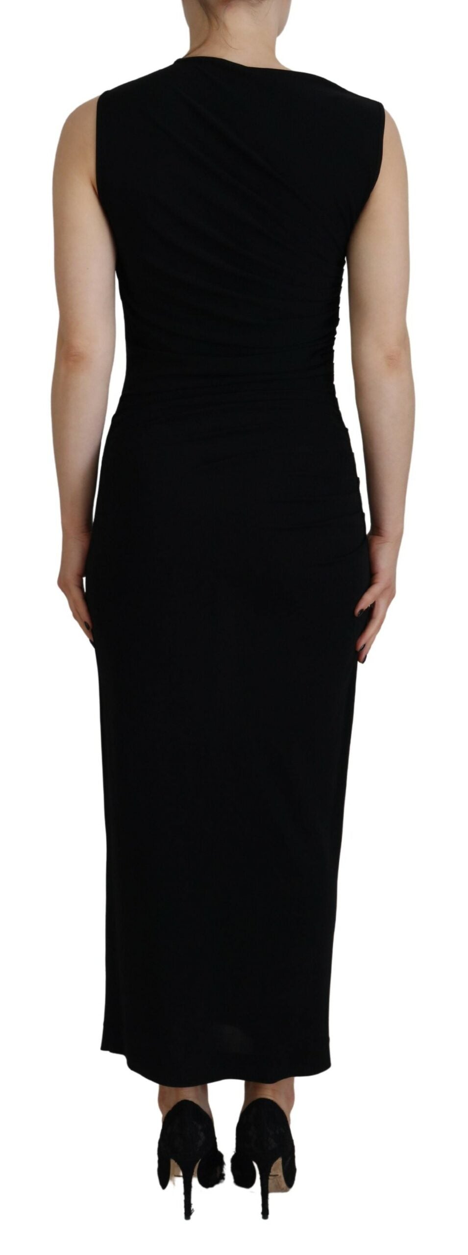 Dsquared² Black Viscose Sleeveless Ruched Maxi Women's Dress (Pre-Owned)