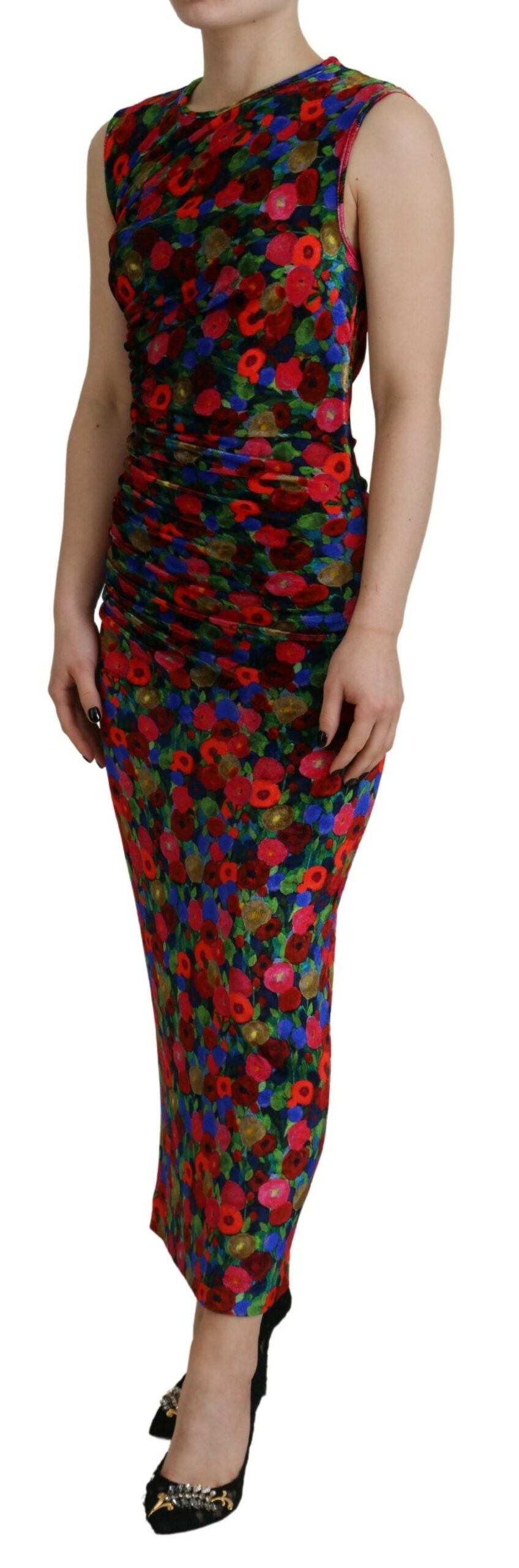 Dsquared² Multicolor Floral Bodycon Ruched Maxi Women's Dress (Pre-Owned)