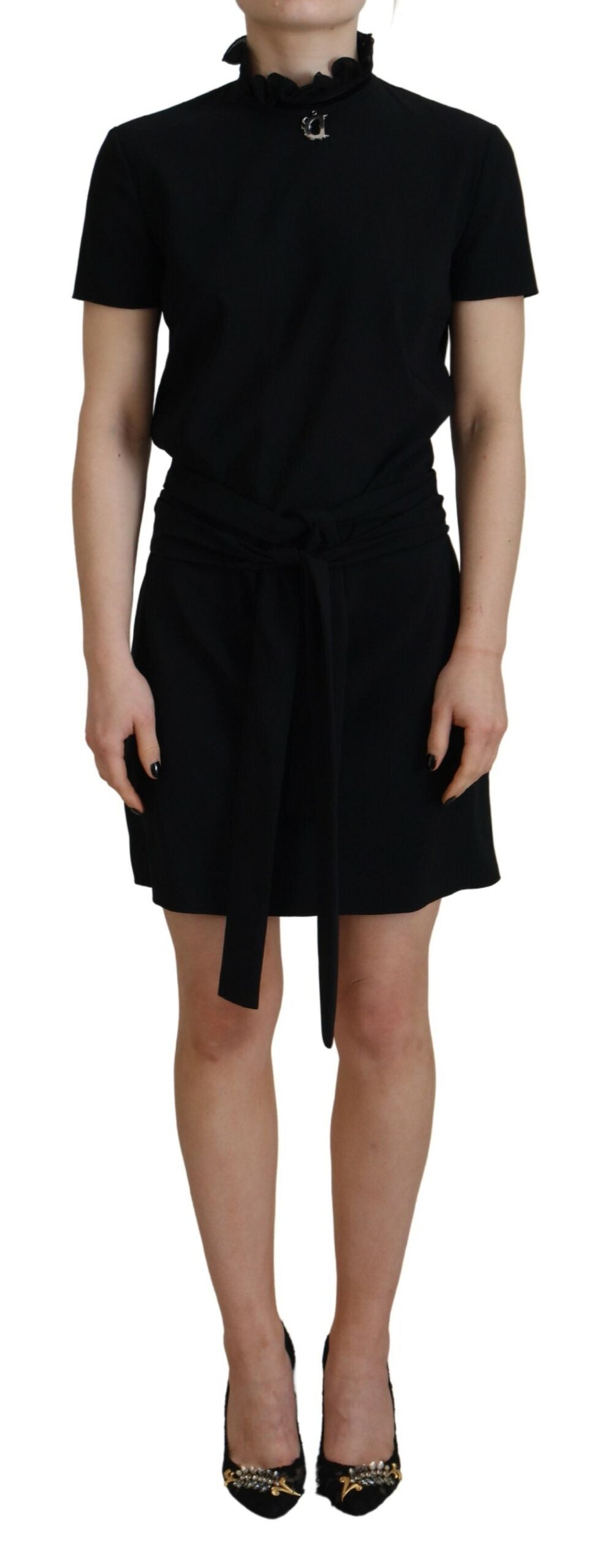Dsquared² Black Polyester Short Sleeves Sheath Mini Women's Dress (Pre-Owned)
