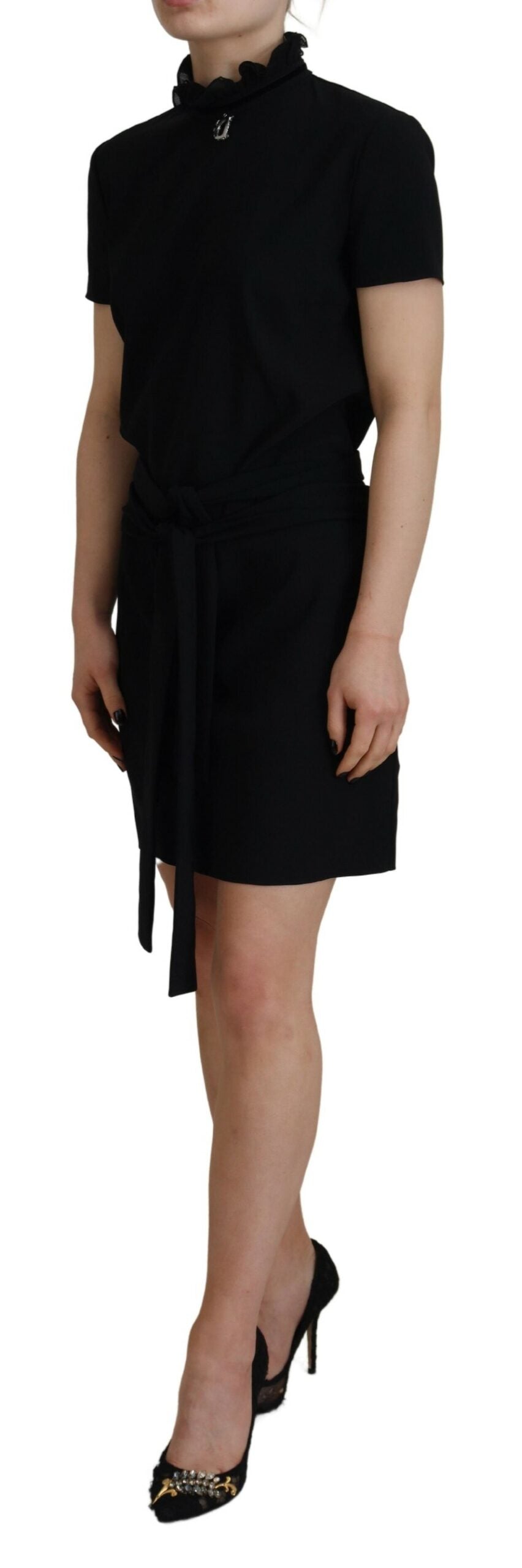 Dsquared² Black Polyester Short Sleeves Sheath Mini Women's Dress (Pre-Owned)