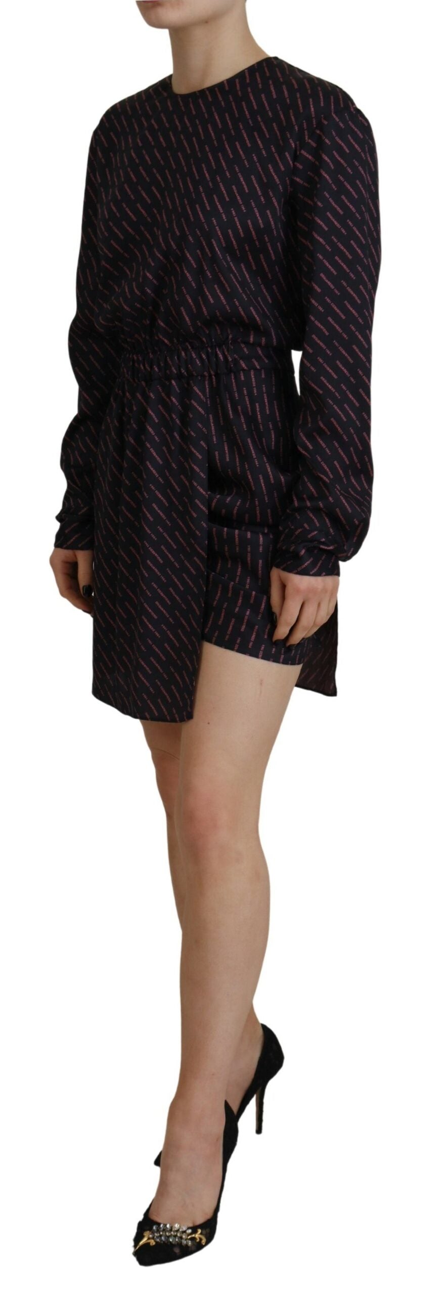 Dsquared² Black Logo Print Long Sleeves A-line Mini Women's Dress (Pre-Owned)