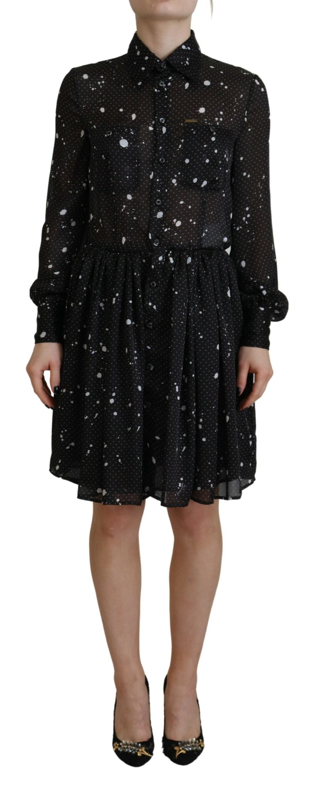 Dsquared² Black Polka Dot Long Sleeves Button Down Women's Dress (Pre-Owned)