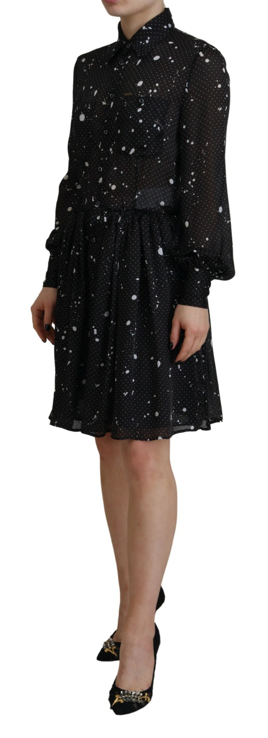 Dsquared² Black Polka Dot Long Sleeves Button Down Women's Dress (Pre-Owned)