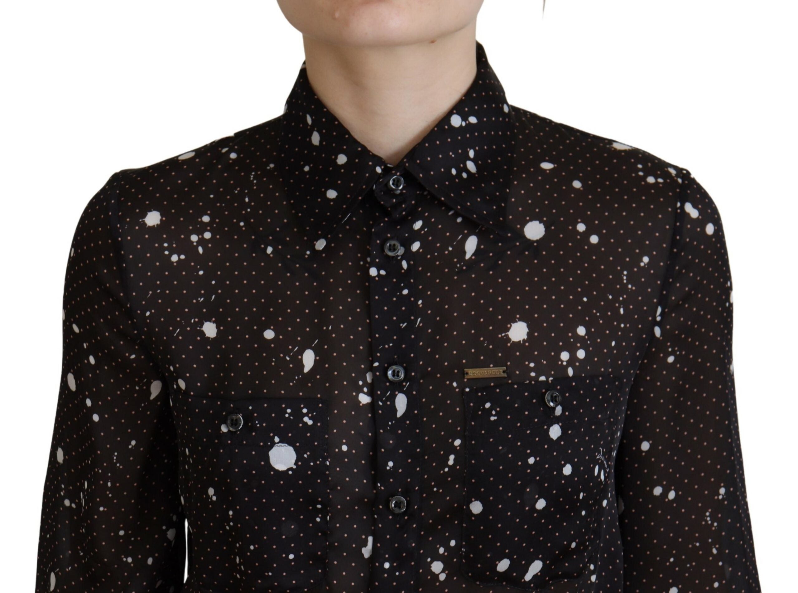 Dsquared² Black Polka Dot Long Sleeves Button Down Women's Dress (Pre-Owned)