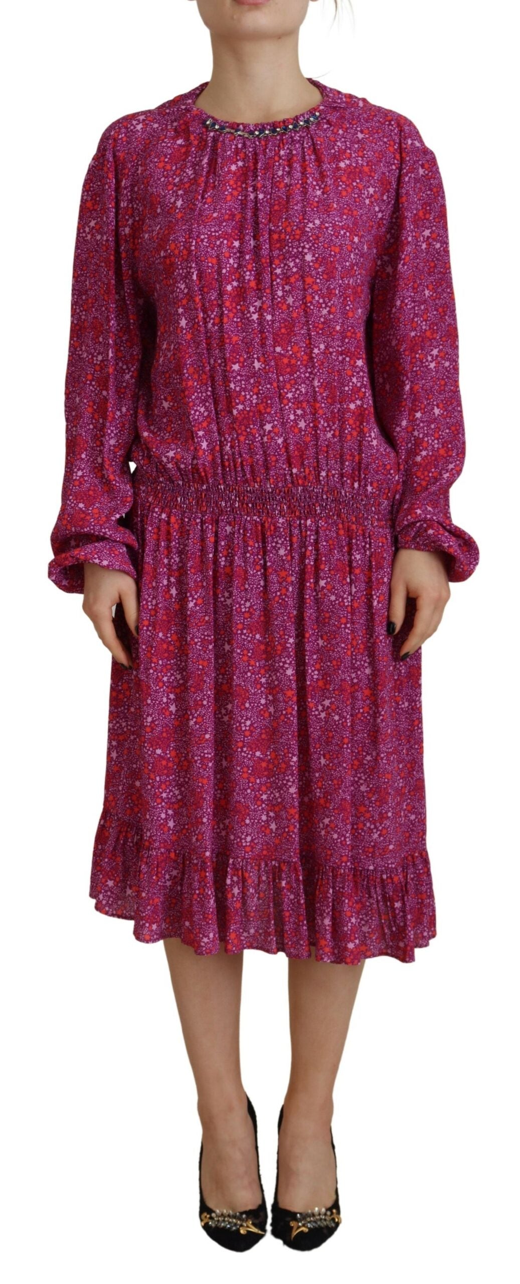 Dsquared² Fuchsia Stars Embellished Long Sleeves Women's Dress (Pre-Owned)