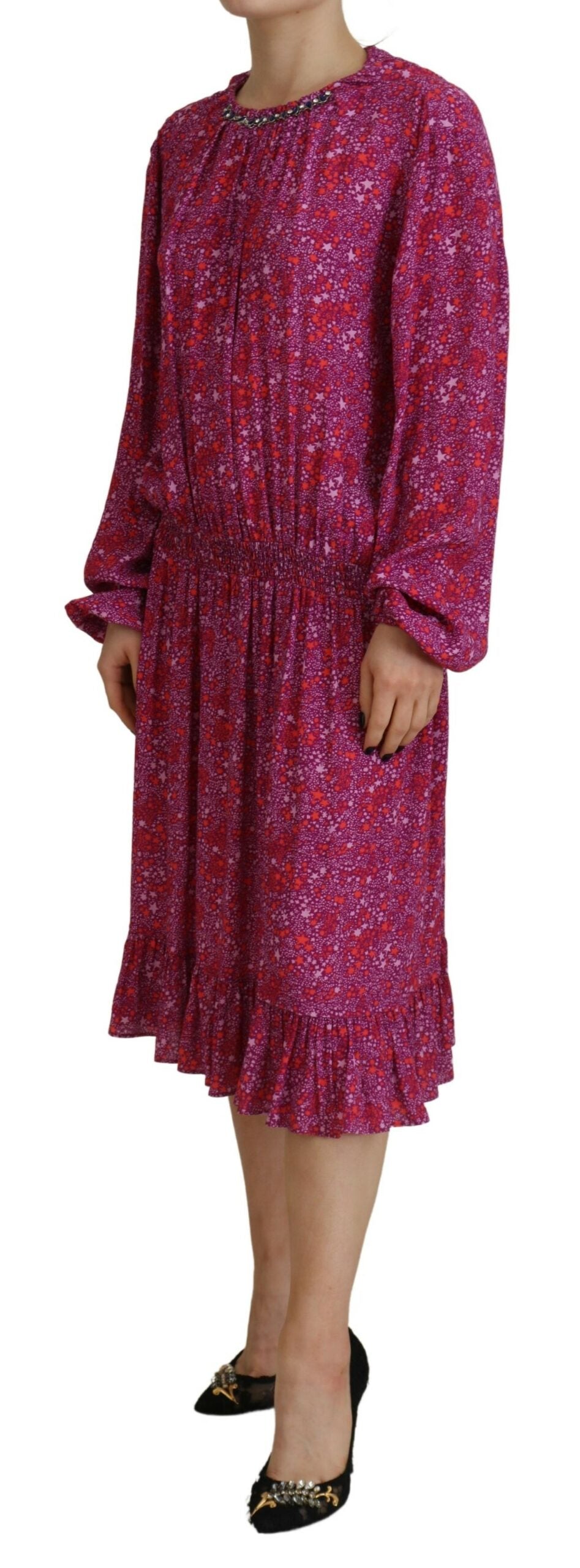 Dsquared² Fuchsia Stars Embellished Long Sleeves Women's Dress (Pre-Owned)