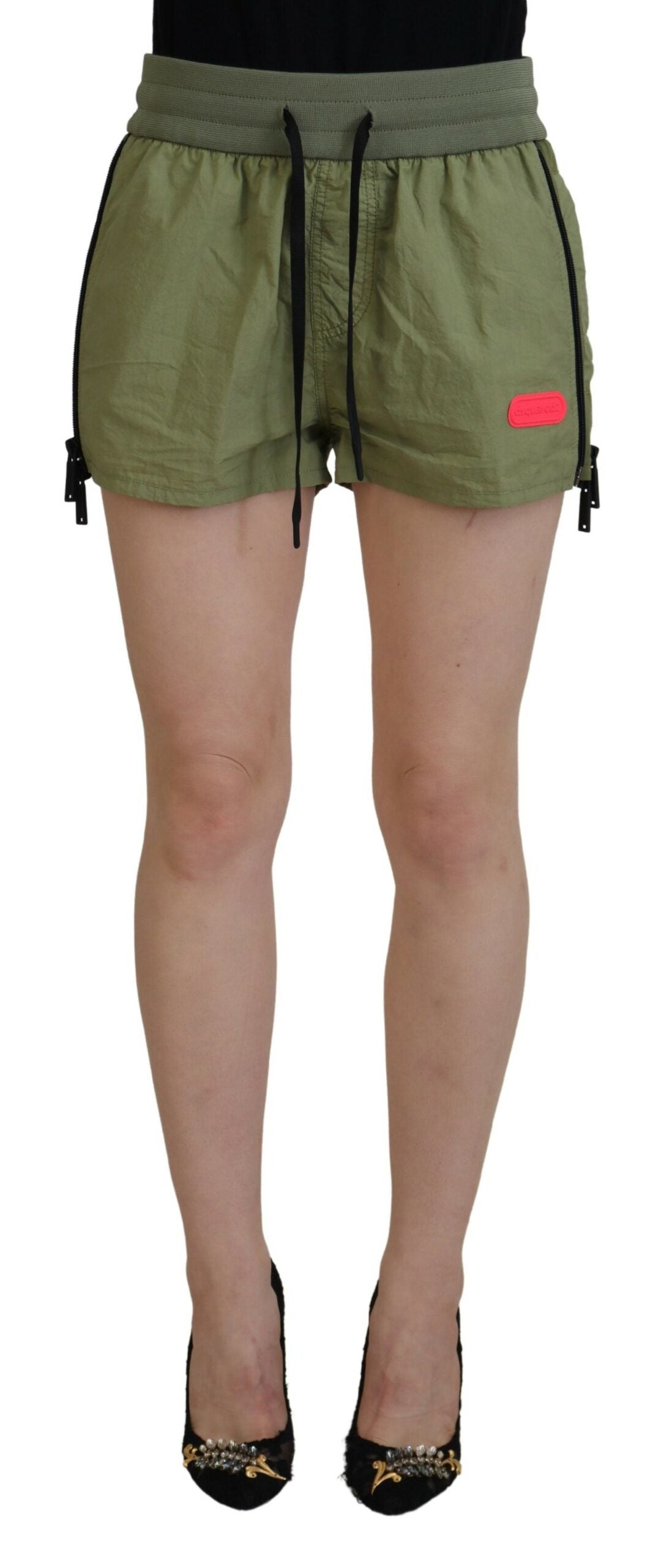 Dsquared² Green Cotton Mid Waist Drawstring Tapered Women's Shorts (Pre-Owned)