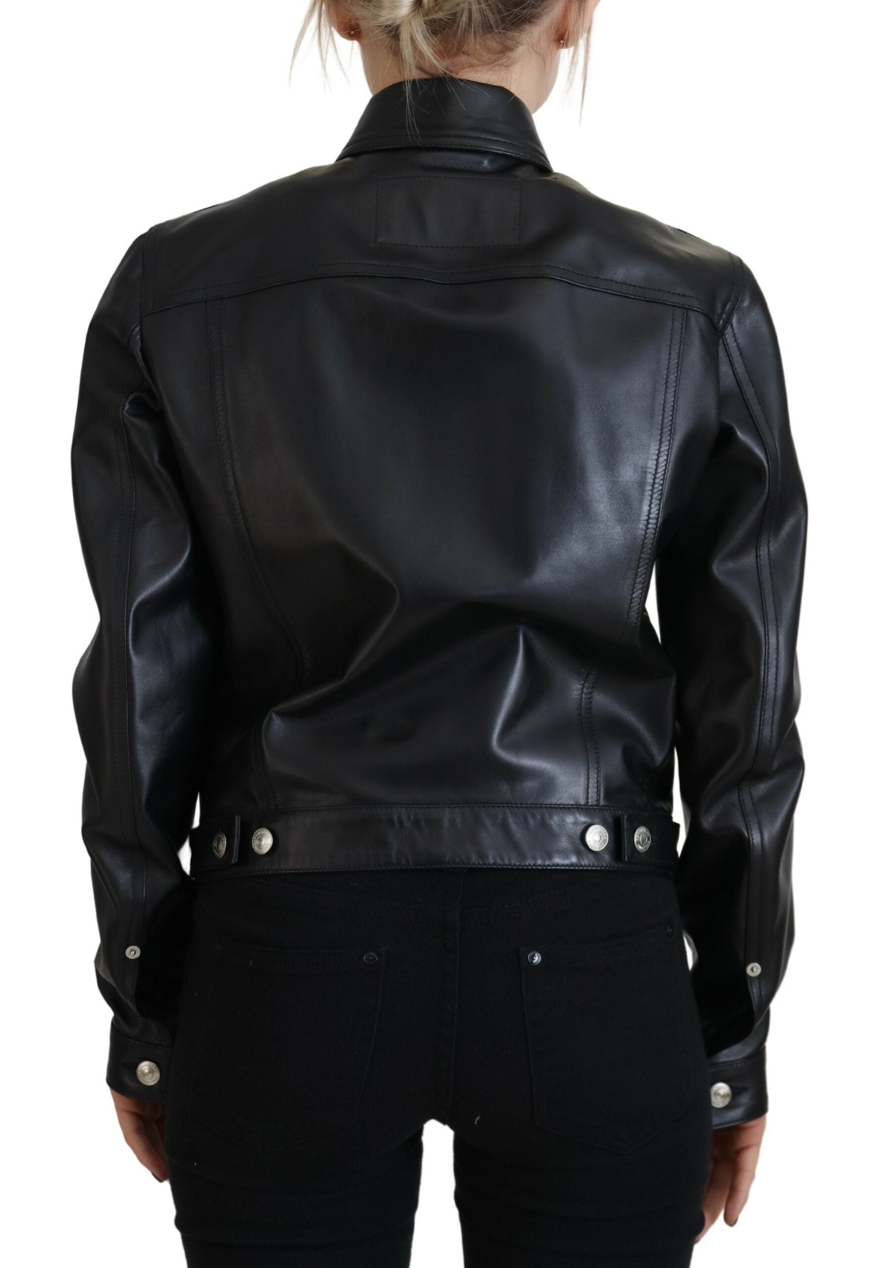 Dsquared² Black Leather Collared Long Sleeves Women's Jacket (Pre-Owned)
