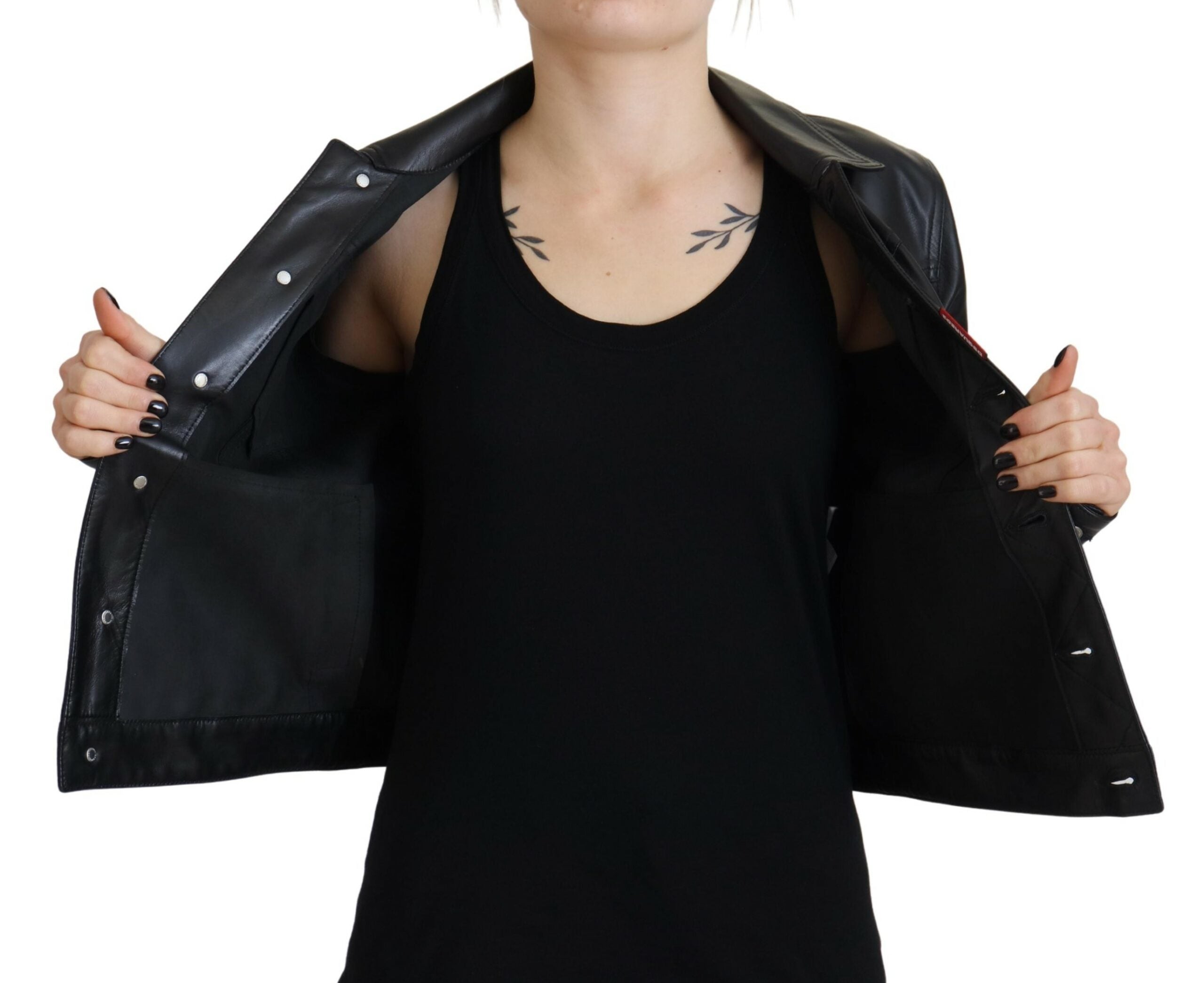 Dsquared² Black Leather Collared Long Sleeves Women's Jacket (Pre-Owned)
