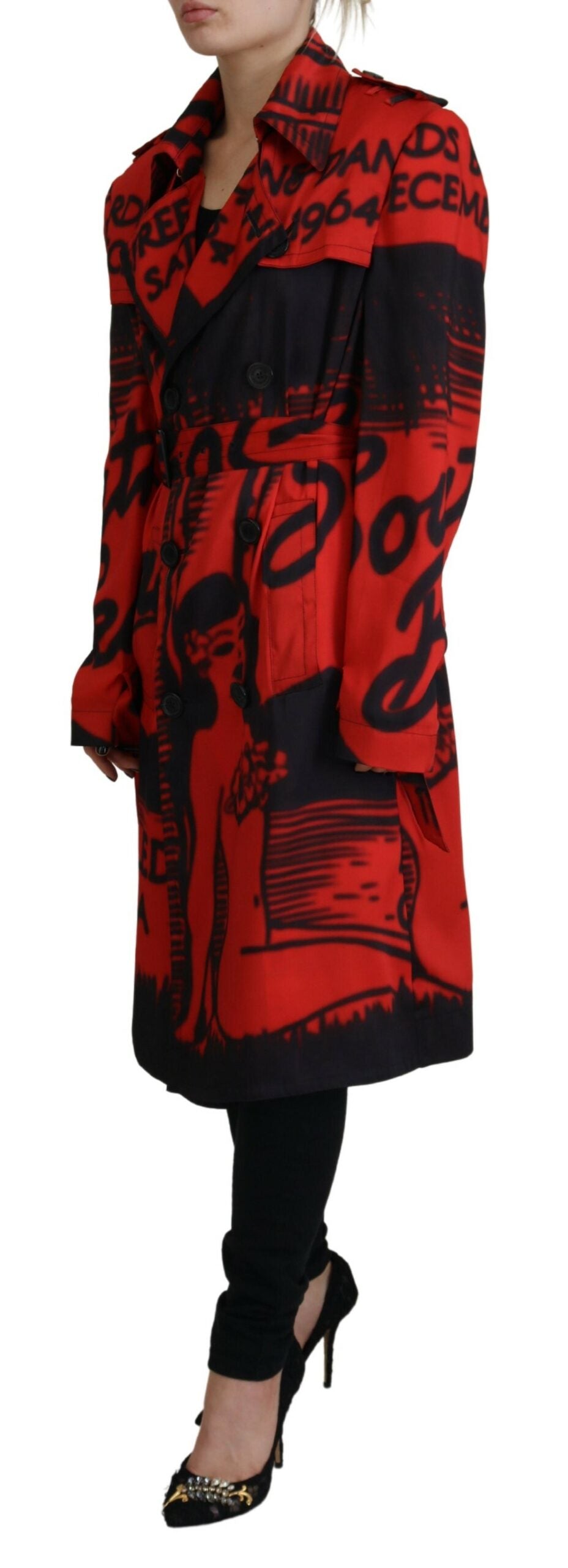 Dsquared² Red Printed Button Collared Desigual Coat Women's Jacket (Pre-Owned)