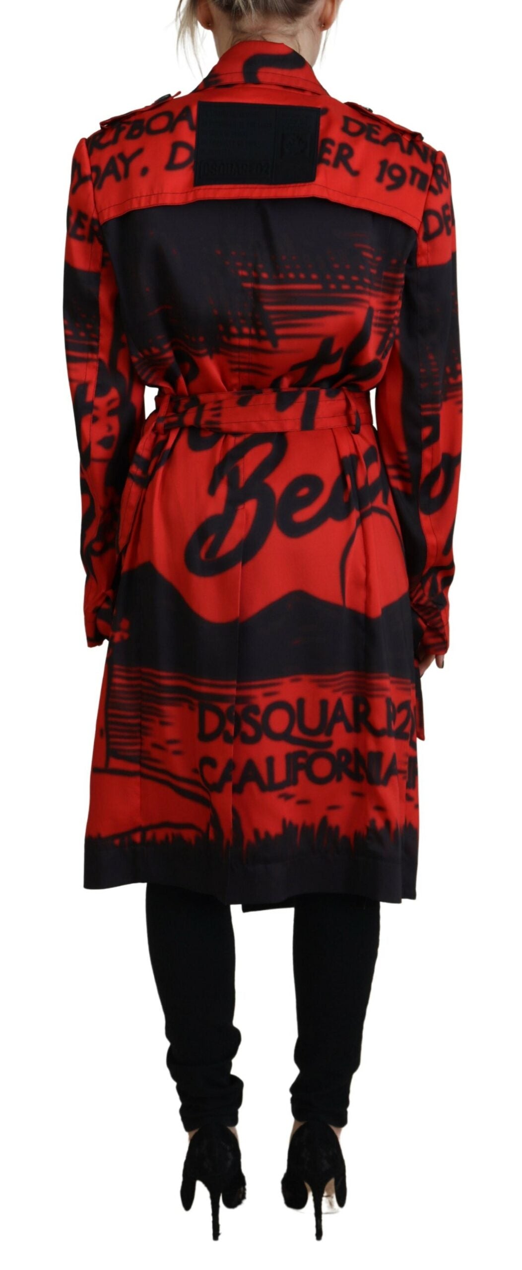 Dsquared² Red Printed Button Collared Desigual Coat Women's Jacket (Pre-Owned)