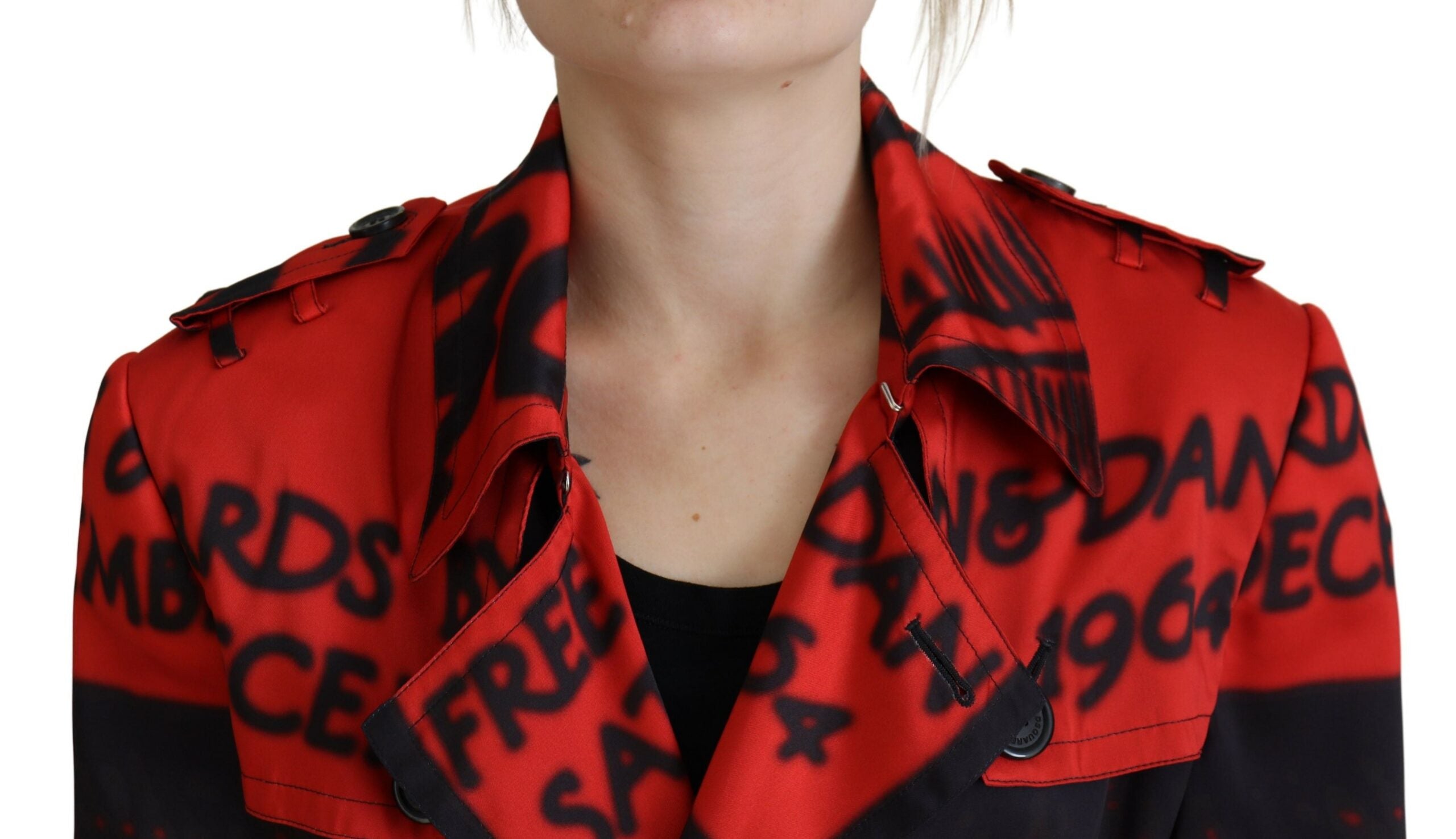 Dsquared² Red Printed Button Collared Desigual Coat Women's Jacket (Pre-Owned)