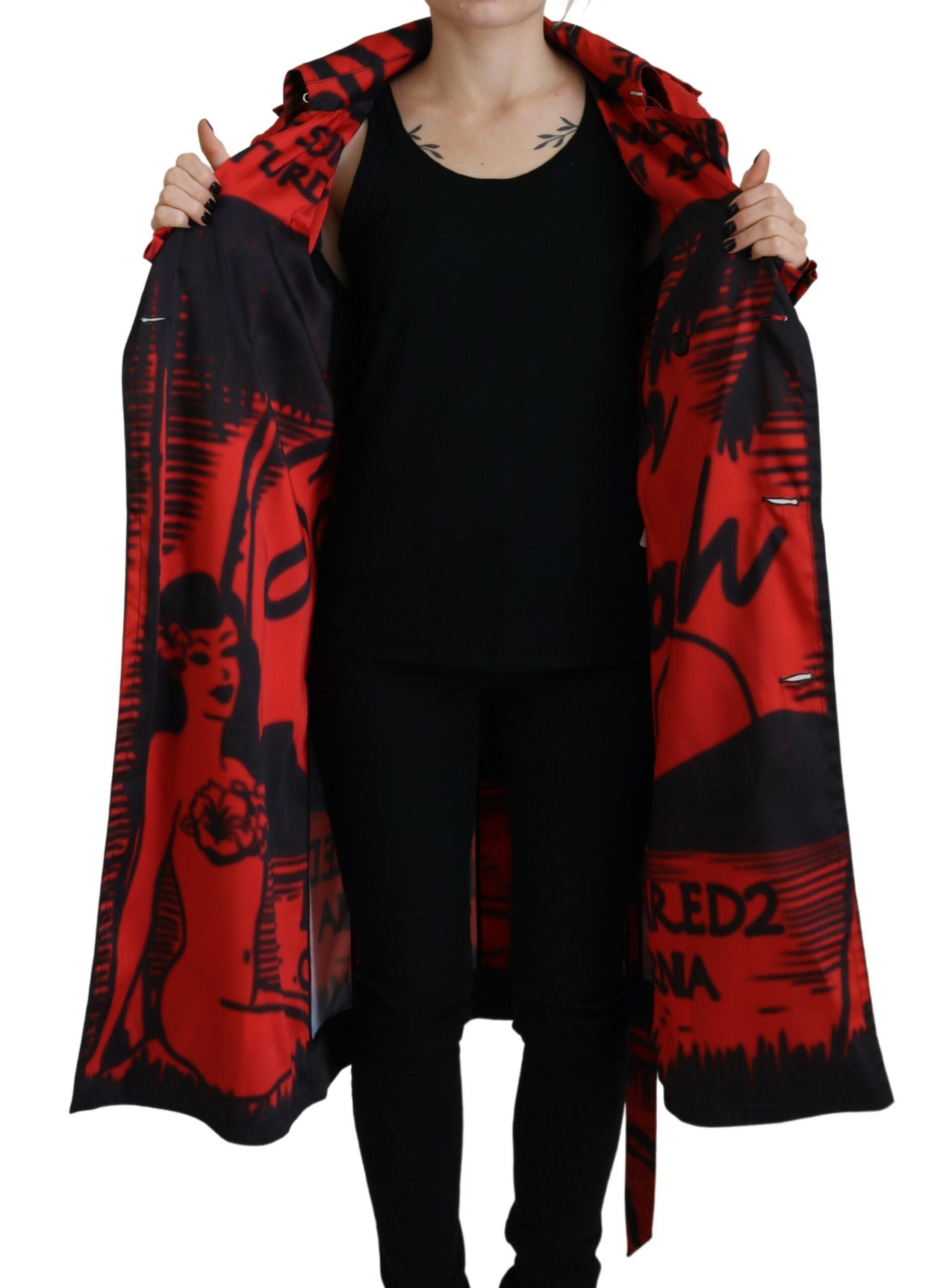 Dsquared² Red Printed Button Collared Desigual Coat Women's Jacket (Pre-Owned)
