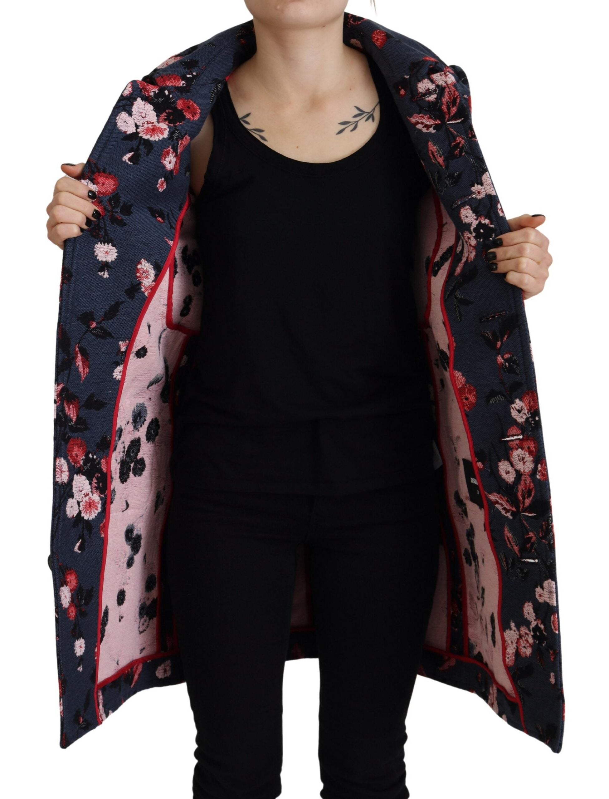 Dsquared² Multicolor Printed Women Long Coat Blazer Women's Jacket (Pre-Owned)