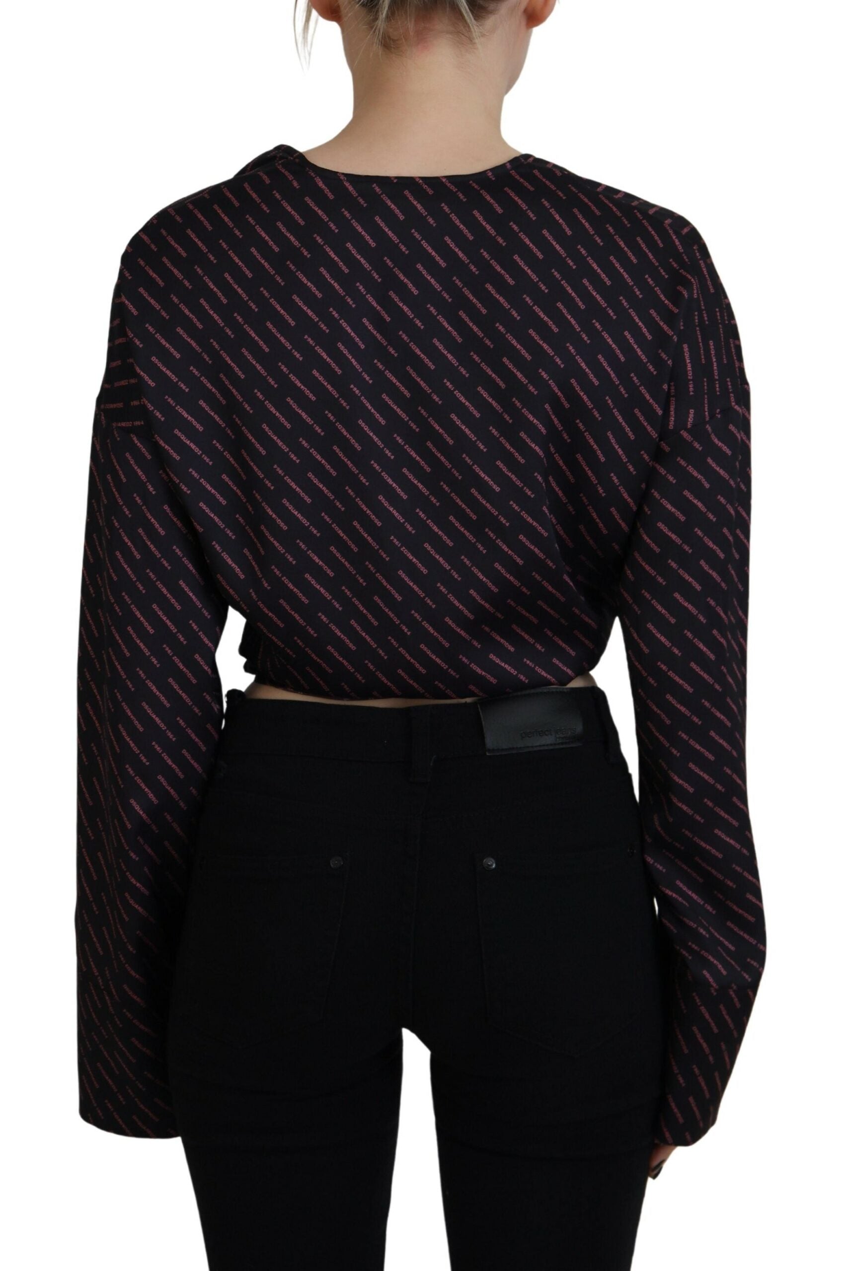 Dsquared² Black Polyester Cropped Logo Printed Blouse Women's Top (Pre-Owned)