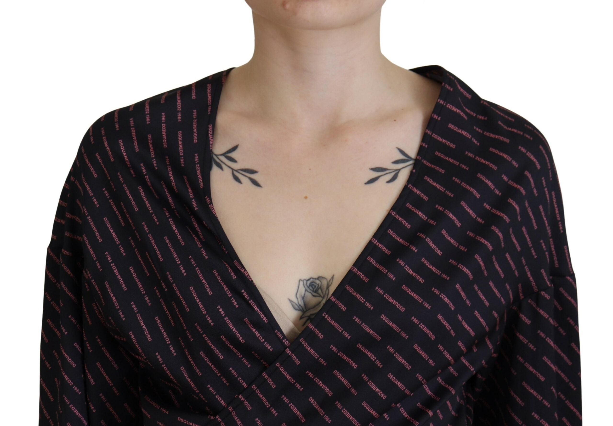 Dsquared² Black Polyester Cropped Logo Printed Blouse Women's Top (Pre-Owned)