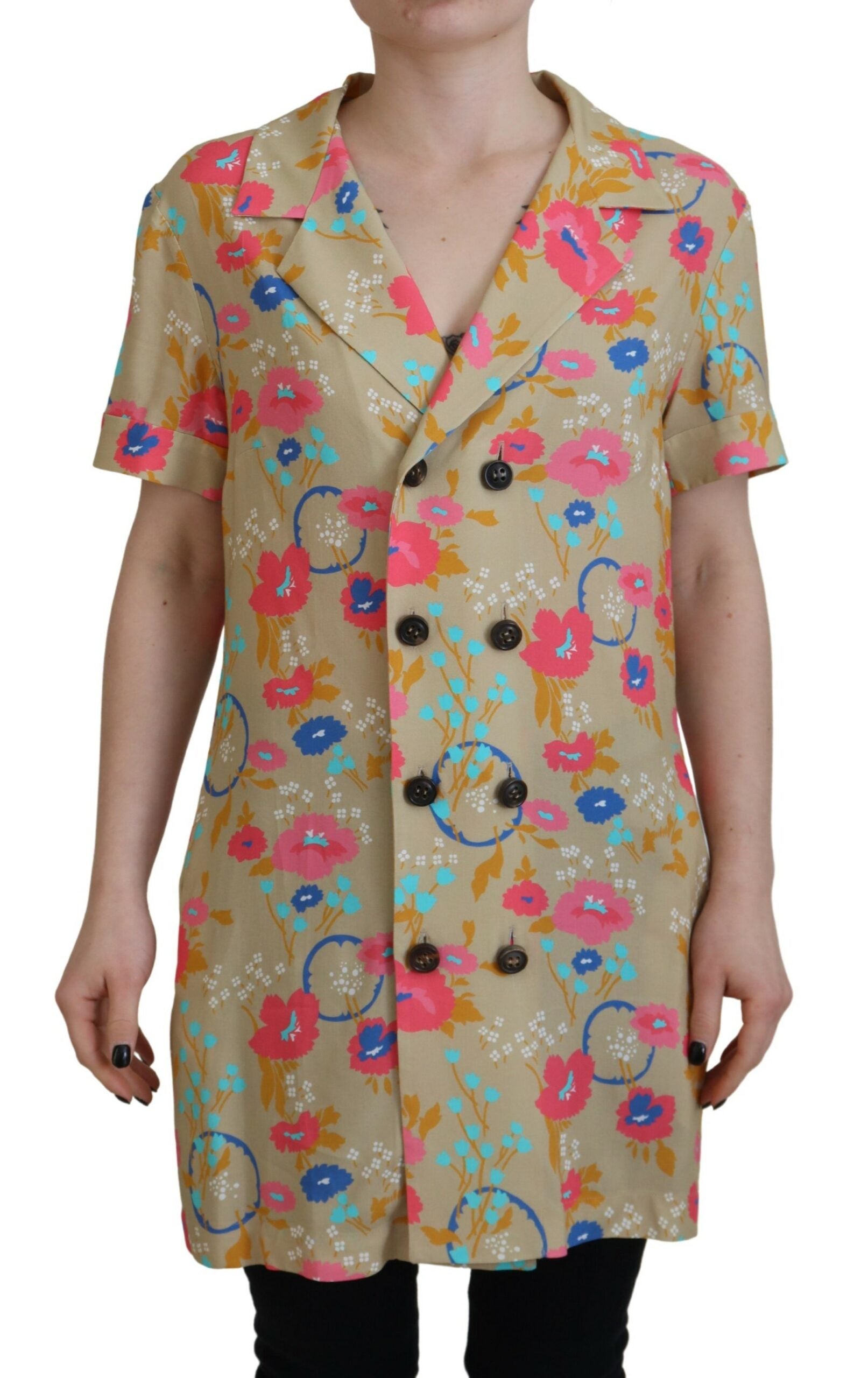 Dsquared² Multicolor Printed Collared Button Front Long Blouse Women's Top (Pre-Owned)