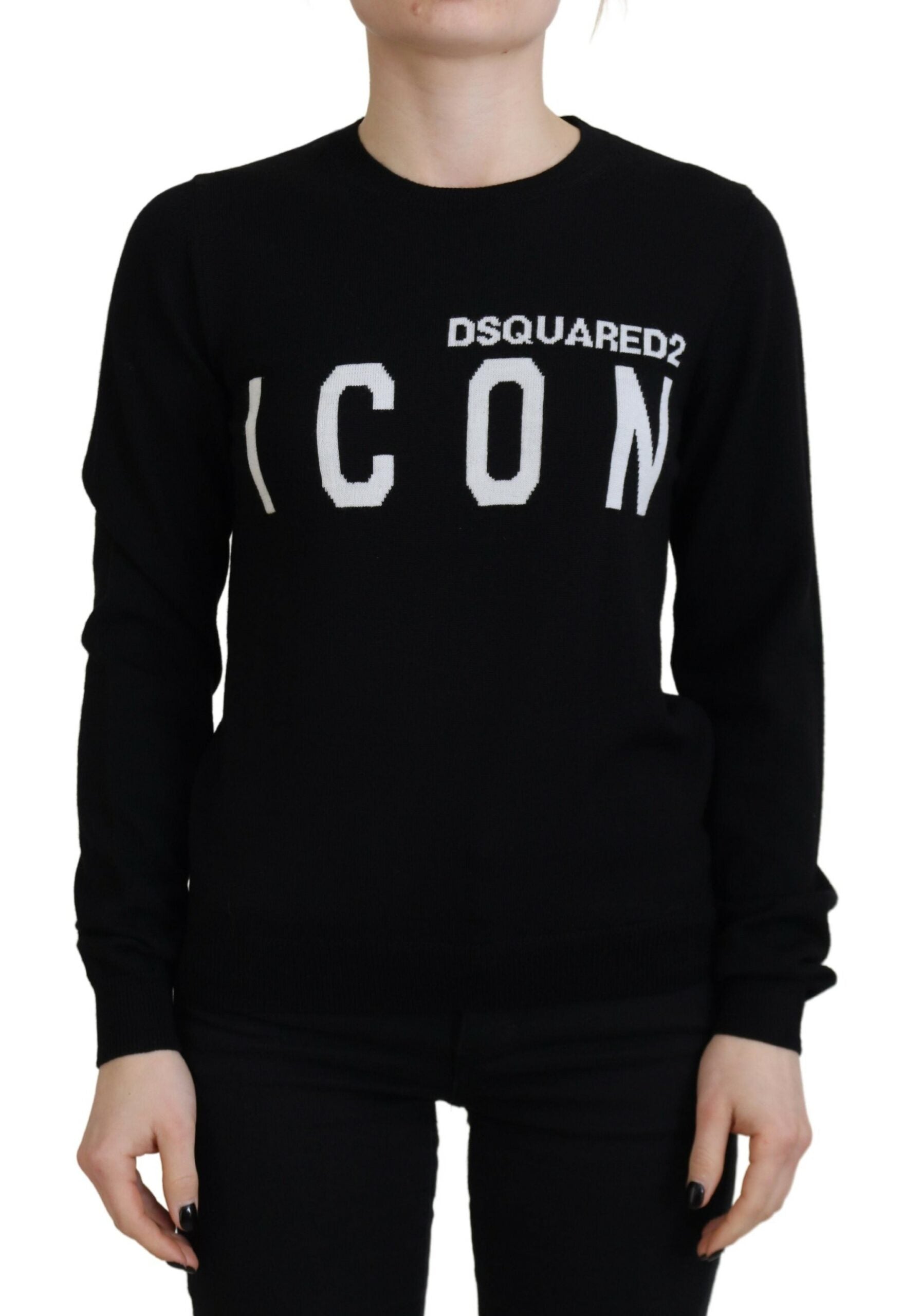 Dsquared² Black Virgin Wool Logo Print Long Sleeves Women's Sweater (Pre-Owned)