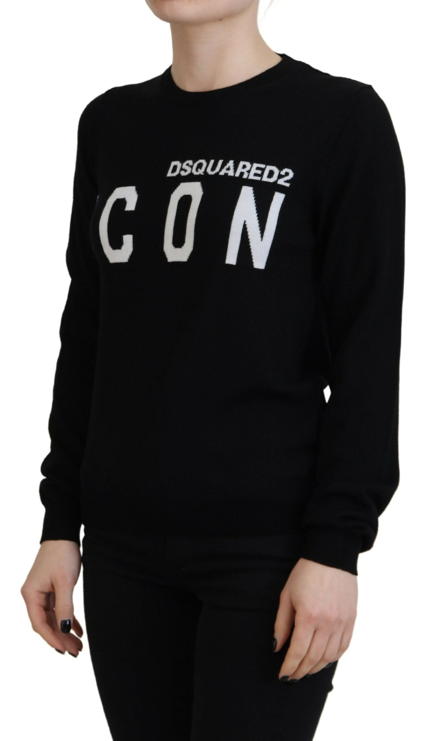 Dsquared² Black Virgin Wool Logo Print Long Sleeves Women's Sweater (Pre-Owned)