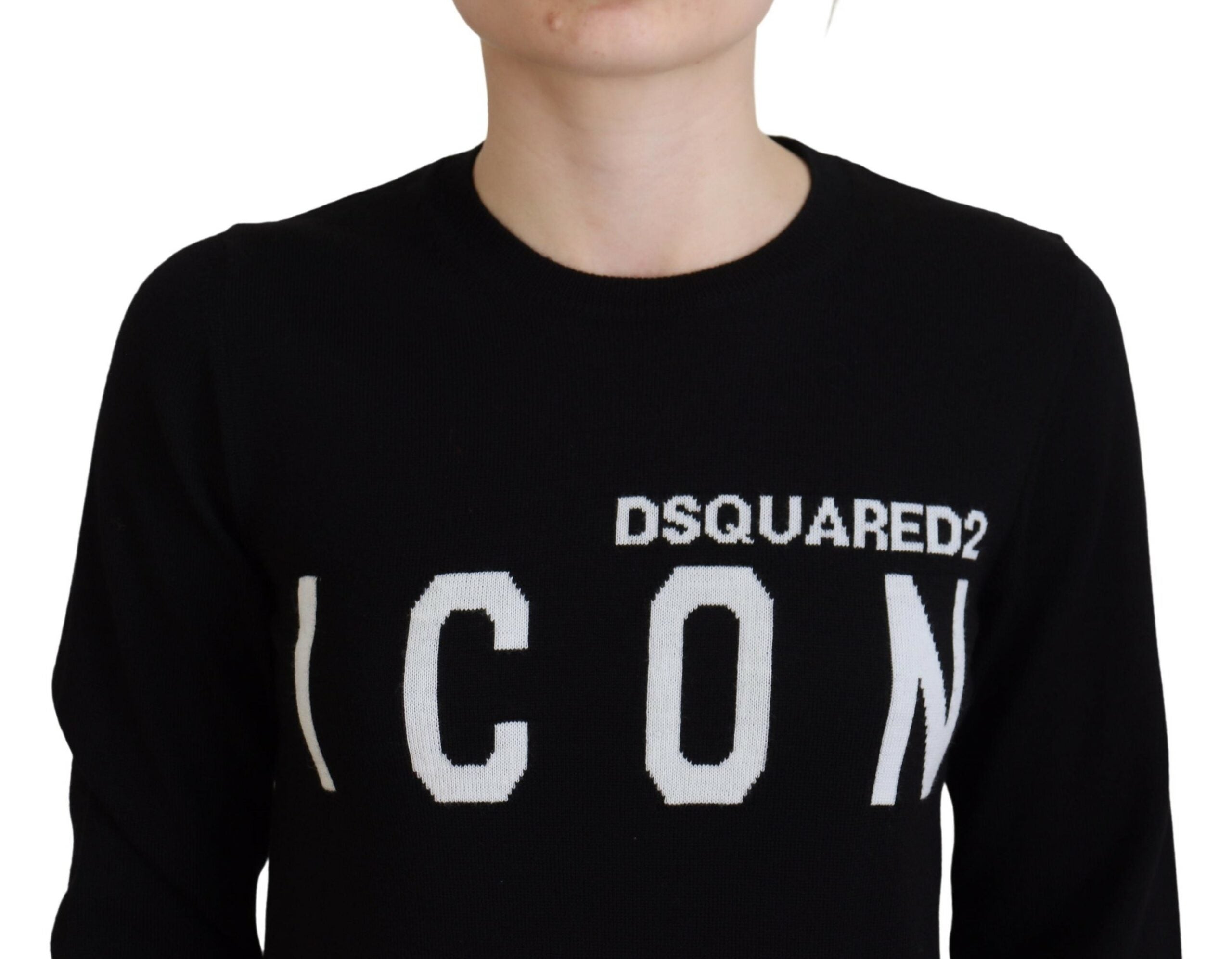 Dsquared² Black Virgin Wool Logo Print Long Sleeves Women's Sweater (Pre-Owned)