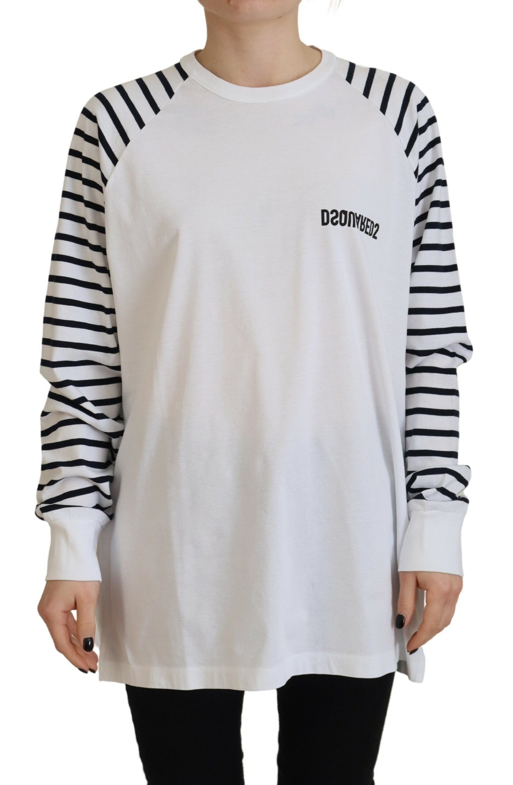 Dsquared² White Cotton Striped Crew Neck Short Sleeve Women's Sweater (Pre-Owned)